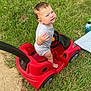 barefoot, blanket, bottle, child, daylight, expression, fun, gesture, grass, gray_shirt, lawn, outdoor, person, playing, red, sidewalk, summer, toddler, toy_car, young