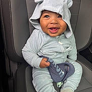 Romeo joined the competition — help win amazing prizes! baby, bib, blue_clothing, car_seat, child, clothing, cute, eyes, face, footwear, hands, happy, hooded_outfit, indoor, infant, portrait, seatbelt, sitting, smiling, sock