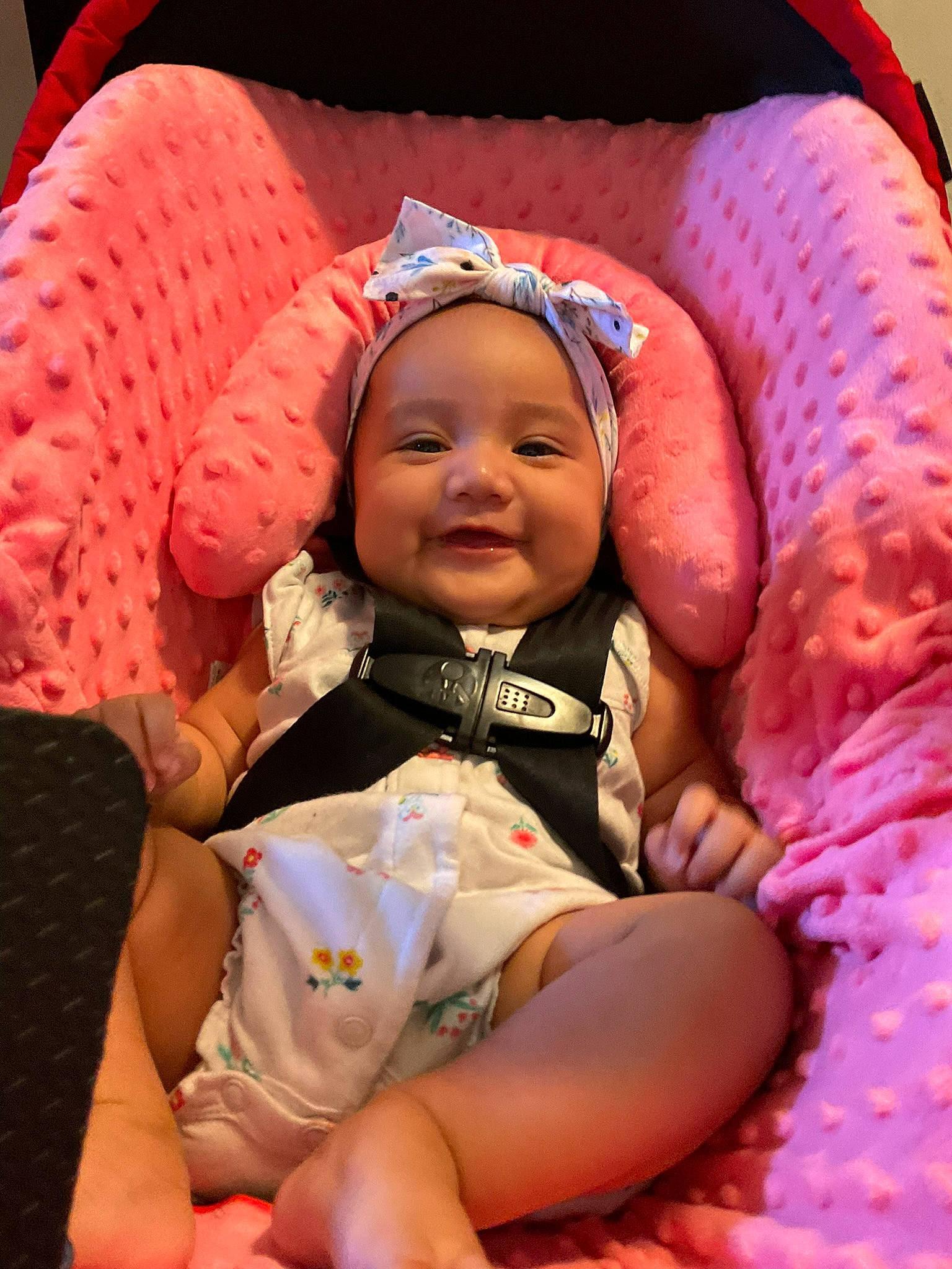 Aryah joined the competition — help win amazing prizes! baby, baby_toddler_clothing, cheek, comfort, eye, facial_expression, finger, happy, head, headwear, human_body, iris, lip, mouth, person, pink, product, purple, skin, smile