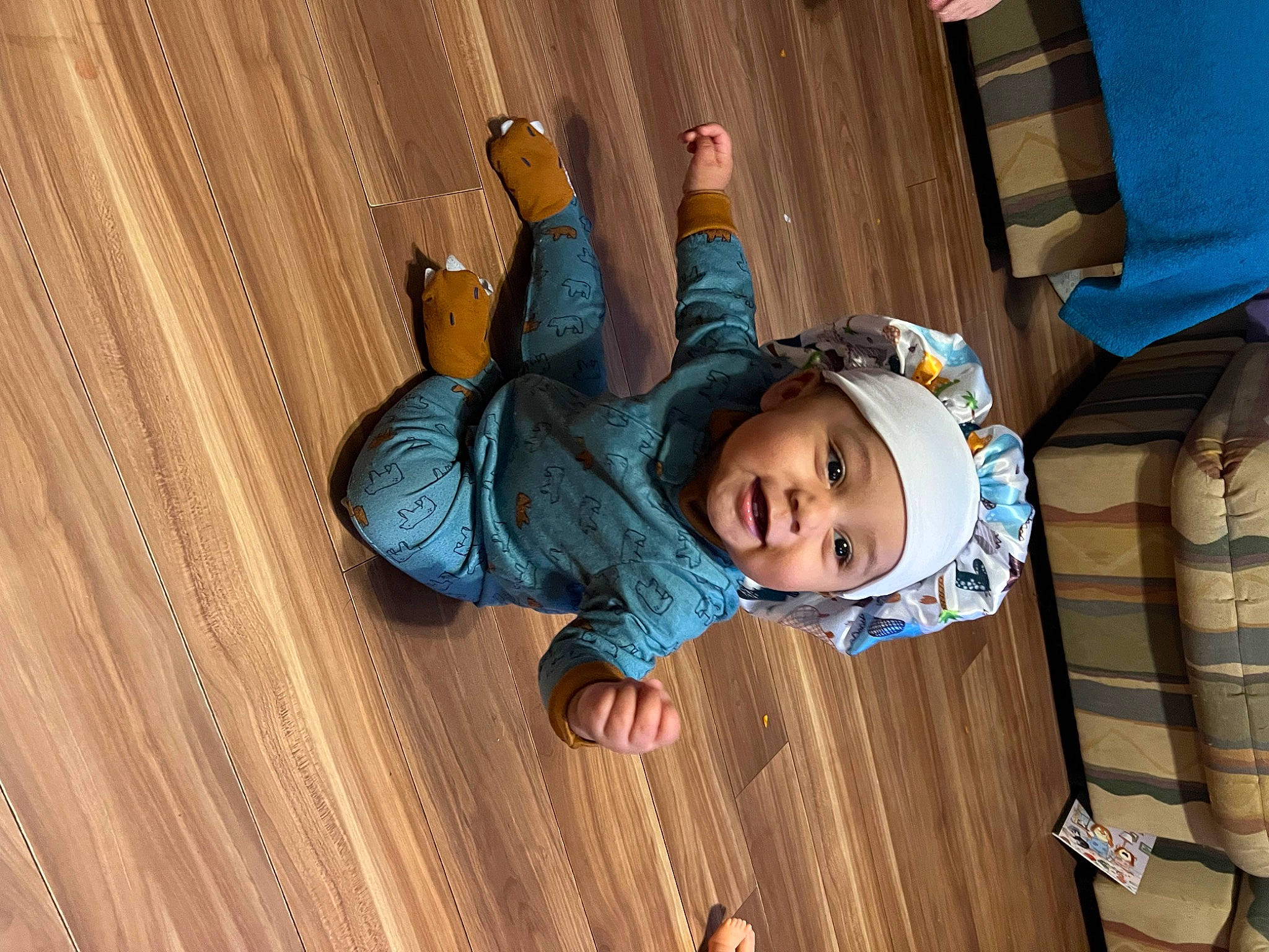 Archer joined the competition — help win amazing prizes! baby, baby_toddler_clothing, cheek, child, electric_blue, flooring, fun, happy, hardwood, headwear, joy, leisure, pattern, person, play, sitting, skin, smile, toddler, varnish