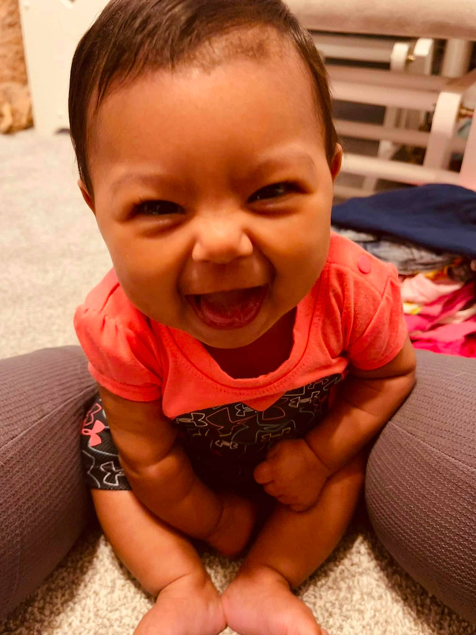 Layla joined the competition — help win amazing prizes! baby_toddler_clothing, cheek, chin, face, finger, hair, happy, head, iris, leg, lip, mouth, neck, nose, person, pink, skin, sleeve, smile, toddler