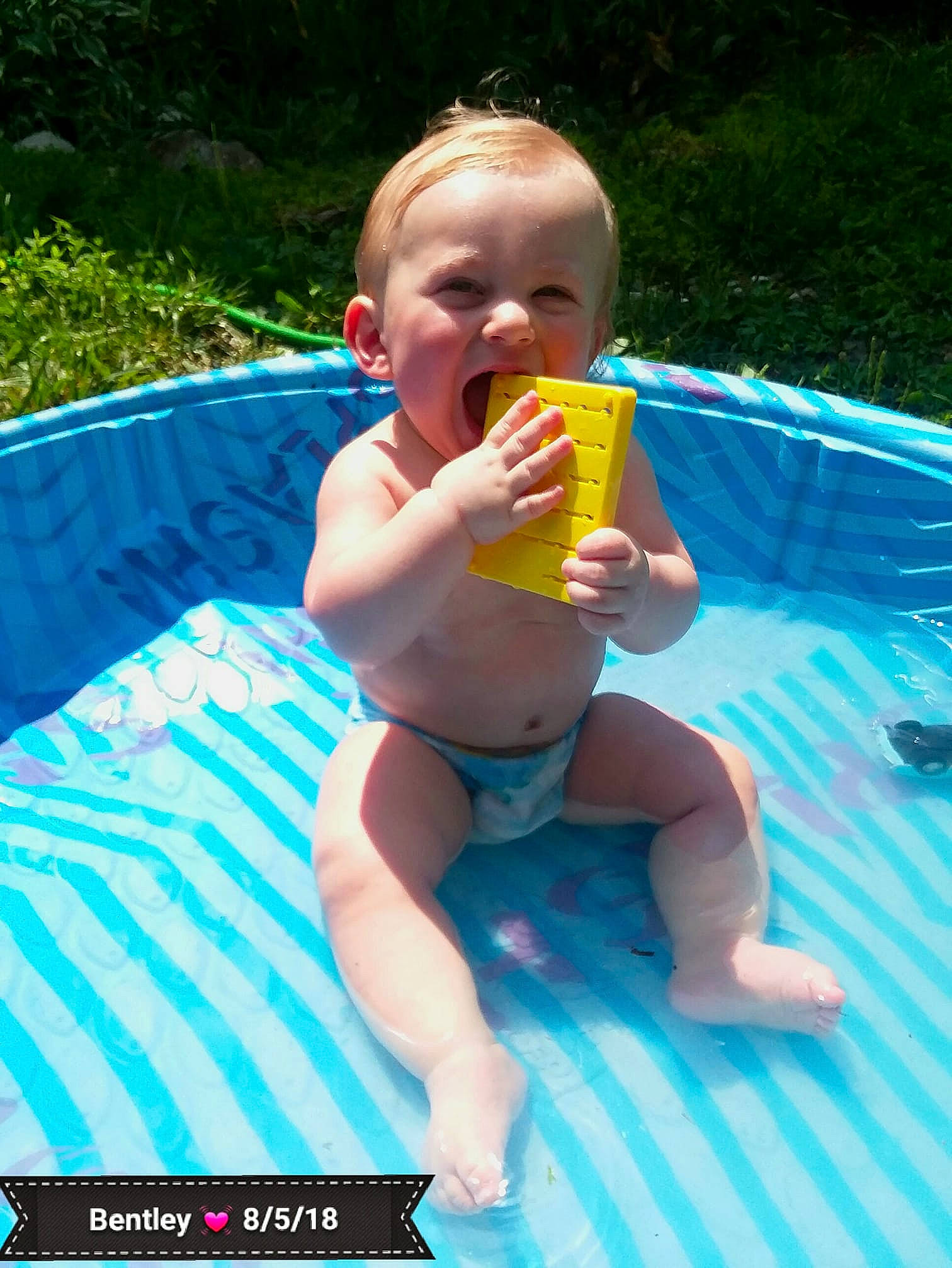 Bentley is registered to the contest to win money with this photo: baby, baby_products, child, fun, games, inflatable, leisure, person, play, product, recreation, summer, toddler, vacation, water