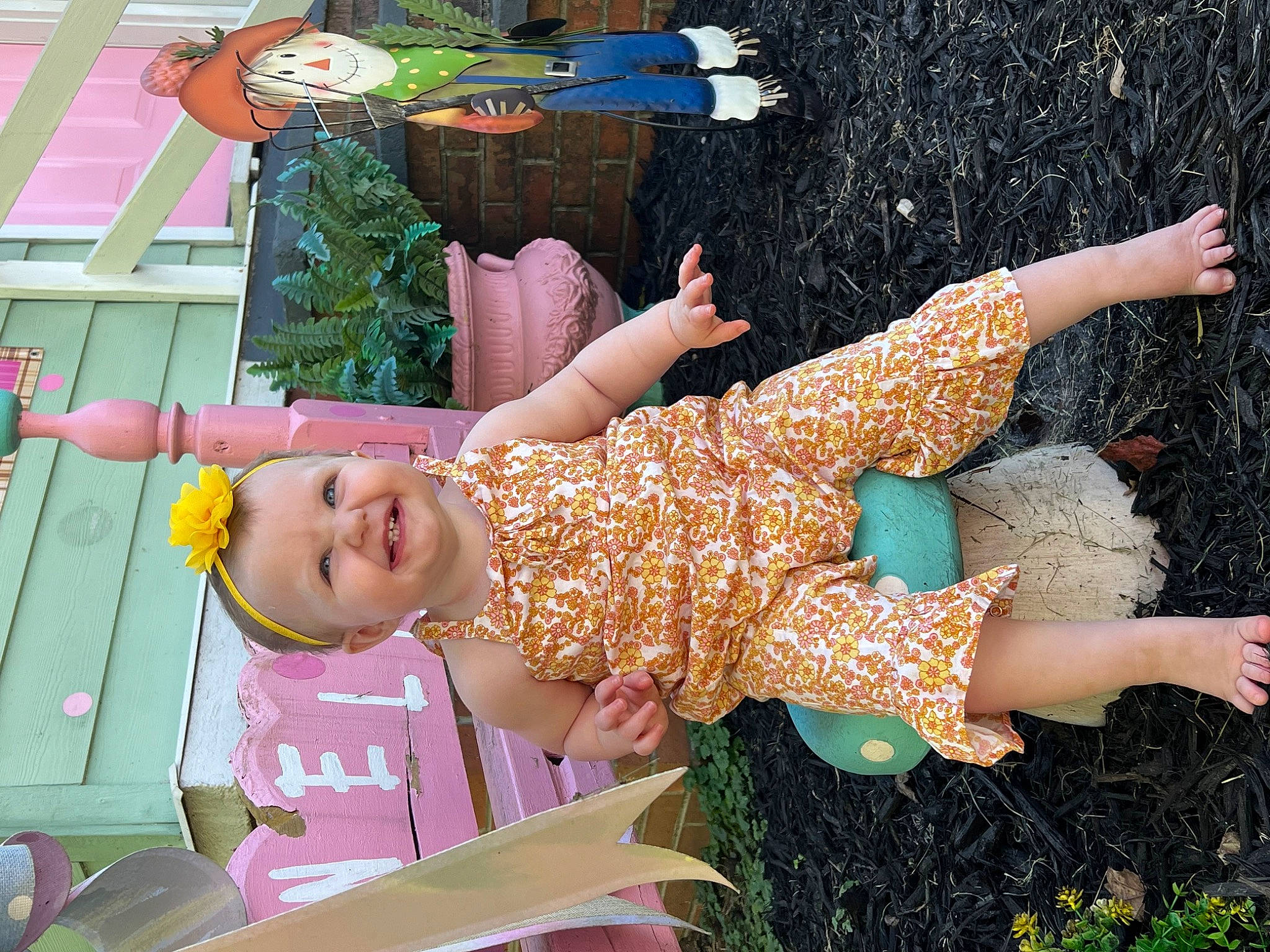 Emmalyn joined the competition — help win amazing prizes! day_dress, fun, grass, green, happy, human_leg, joy, leisure, magenta, pattern, people_in_nature, person, pink, play, recreation, smile, snapshot, summer, thigh, toddler