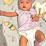 Liara joined the competition — help win amazing prizes! baby, infant, headband, bow, purple, white_clothing, socks, polka_dot, toy, stuffed_animal, blanket, bunny_pattern, wooden_sign, milestone, lying_down, cute, child, indoor, soft_toy, pastel_colors