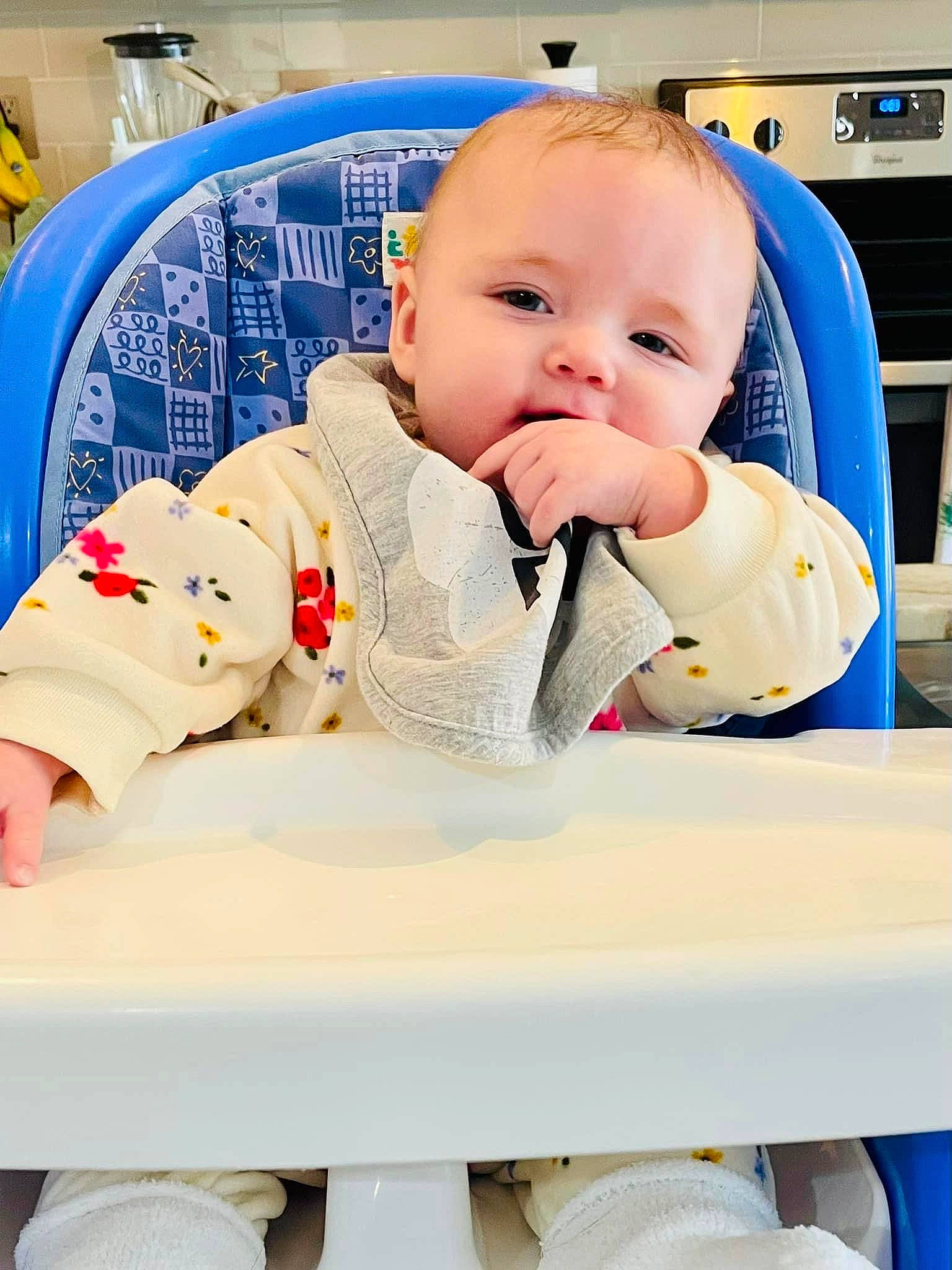 Kaycee Maria Grace joined the competition — help win amazing prizes! baby, baby_products, baby_safety, baby_toddler_clothing, bib, blue, cheek, child, comfort, event, eye, fun, happy, person, room, sitting, skin, sleeve, toddler, white