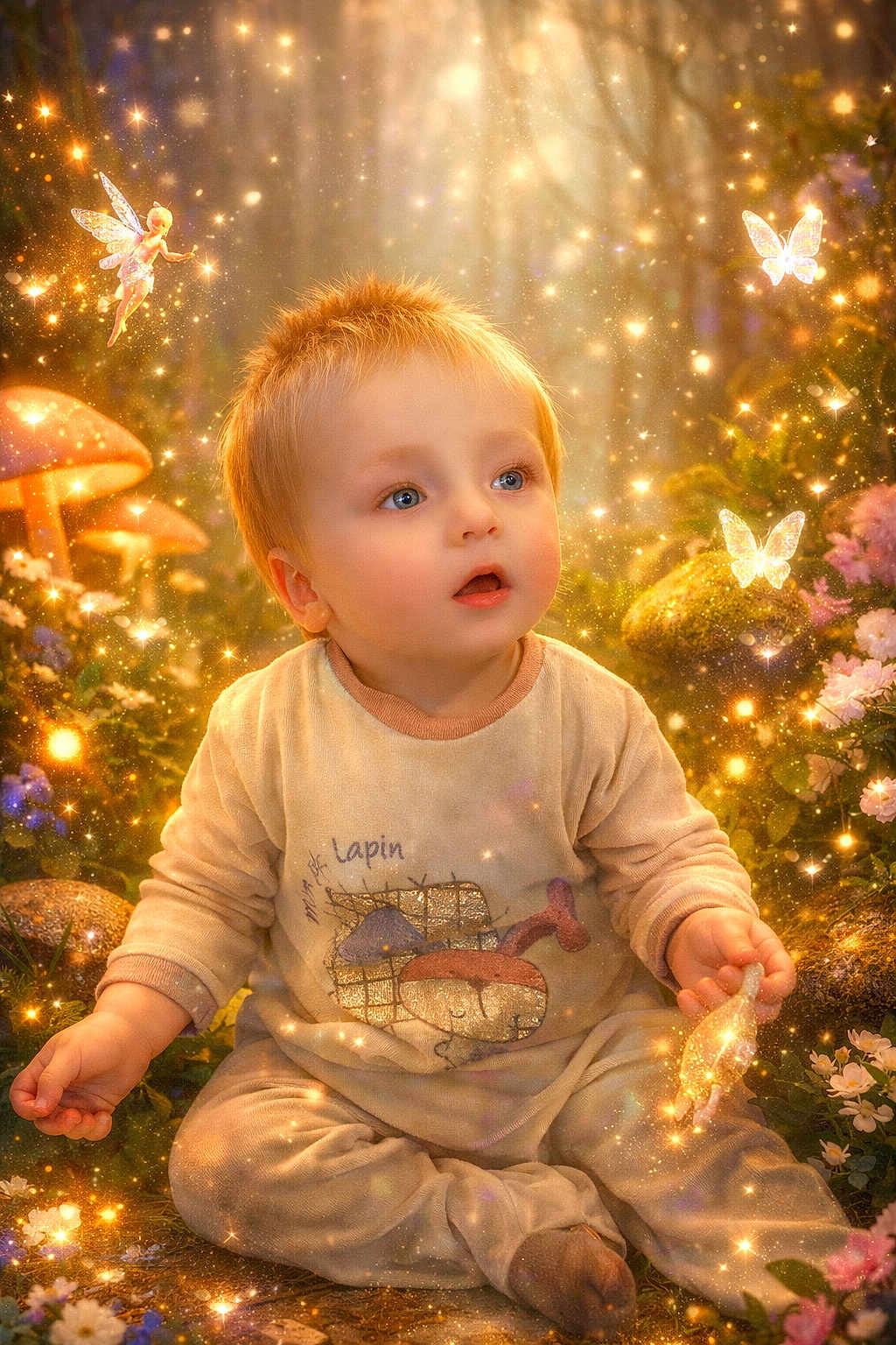 ézio a rejoint le concours — aidez-le/la à gagner de superbes lots ! butterfly, child, cute, enchanted, fairy, fantastical, fantasy, flowers, forest, glowing, light, magic, mushroom, nature, portrait, sitting, sparkle, toddler, whimsical, young_child
