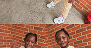 Jaderrion joined the competition — help win amazing prizes! toddler, child, brick_wall, outdoor, sneakers, white_shoes, beige_clothing, pants, tshirt, standing, smiling, happy, playful, person, young_child, fashion, casual_wear, concrete_floor, portrait, cute