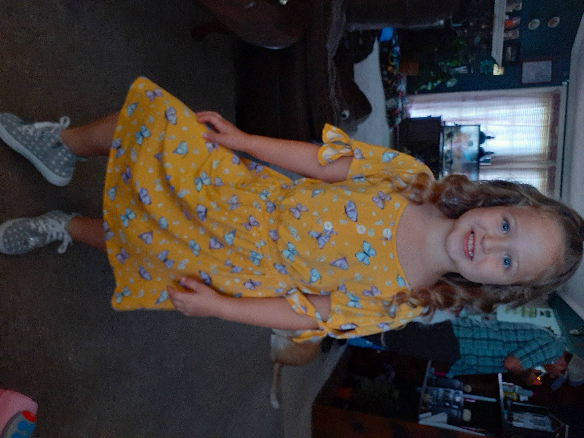 Kacie is registered to the contest to win money with this photo: child, event, flesh, foot, fun, human_leg, joy, knee, pattern, person, room, sandal, shoe, thigh, trunk, wrist