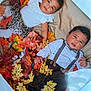 Koa joined the competition — help win amazing prizes! baby, infant, child, autumn_leaves, fall, blanket, cute, portrait, fashion, clothing, suspenders, bow_tie, leopard_print, white_top, patterned_shirt, indoor, laying_down, two_children, diversity, seasonal