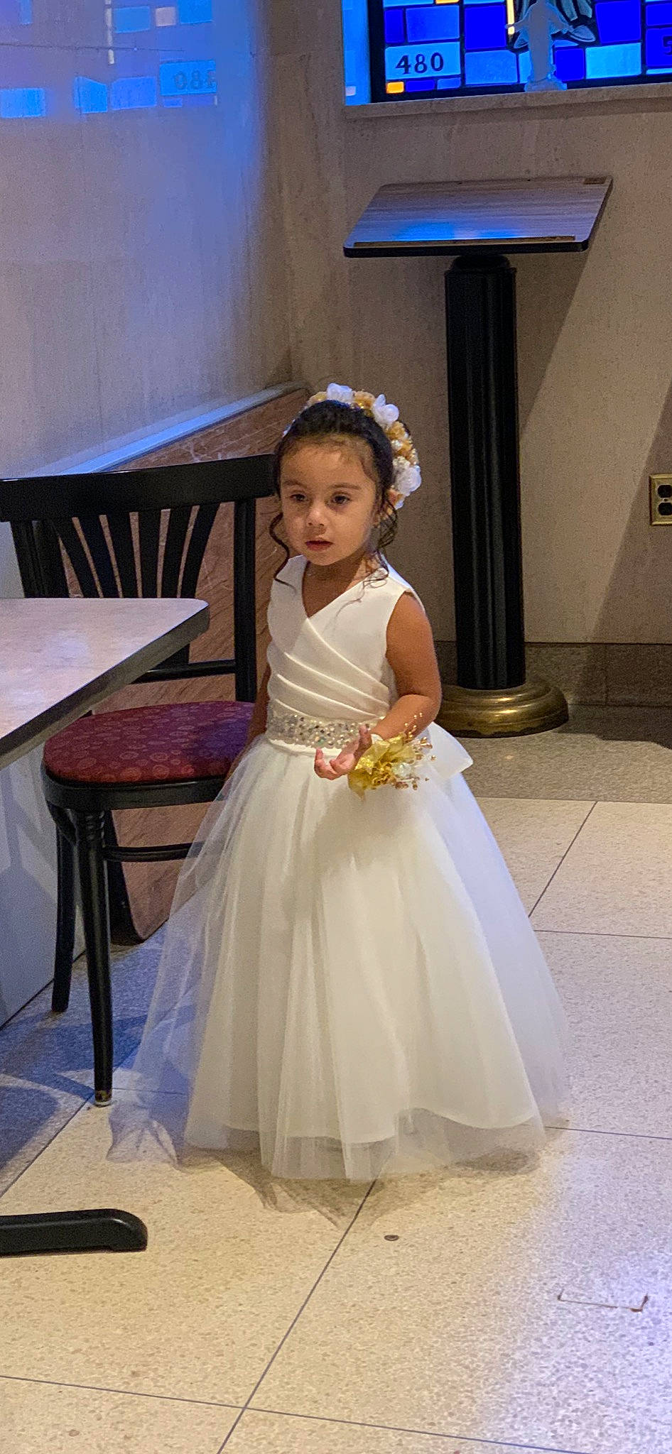 Karla joined the competition — help win amazing prizes! bridal_accessory, bridal_clothing, bridal_party_dress, bride, ceremony, child, clothing, costume, dress, event, flower_girl, formal_wear, gown, person, shoulder, smile, wedding, wedding_ceremony_supply, wedding_dress