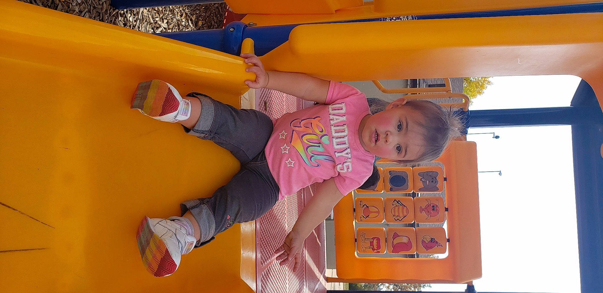Jurnee joined the competition — help win amazing prizes! child, fun, outdoor_play_equipment, person, play, playground, recreation, toddler, yellow