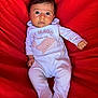 Nami a rejoint le concours — aidez-le/la à gagner de superbes lots ! alert, baby, child, closeup, clothing, curious, cute, fabric, footed_pajamas, indoor, infant, lying_down, newborn, onesie, person, portrait, red_background, small_hands, soft, whale