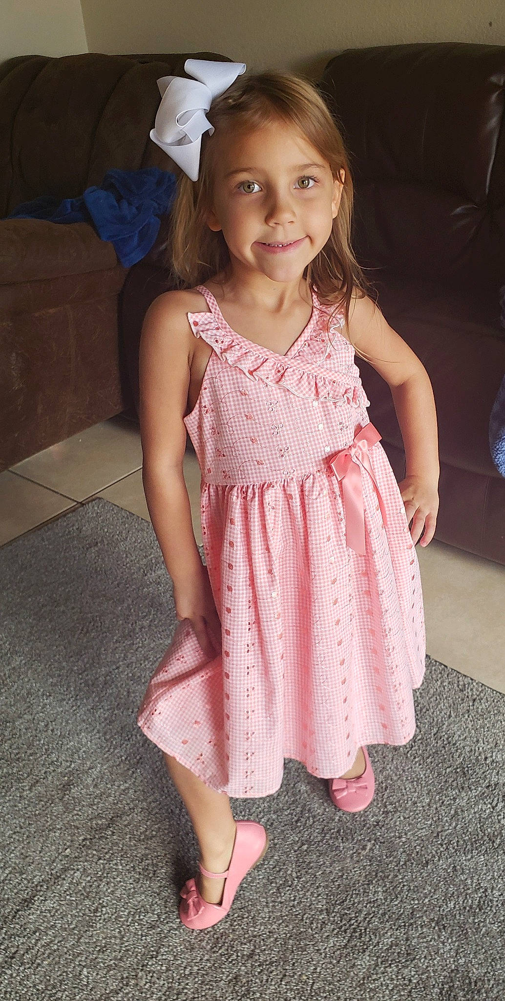 Amelia joined the competition — help win amazing prizes! child, child_model, clothing, day_dress, dress, joy, pattern, person, pink, skin, smile, textile, toddler