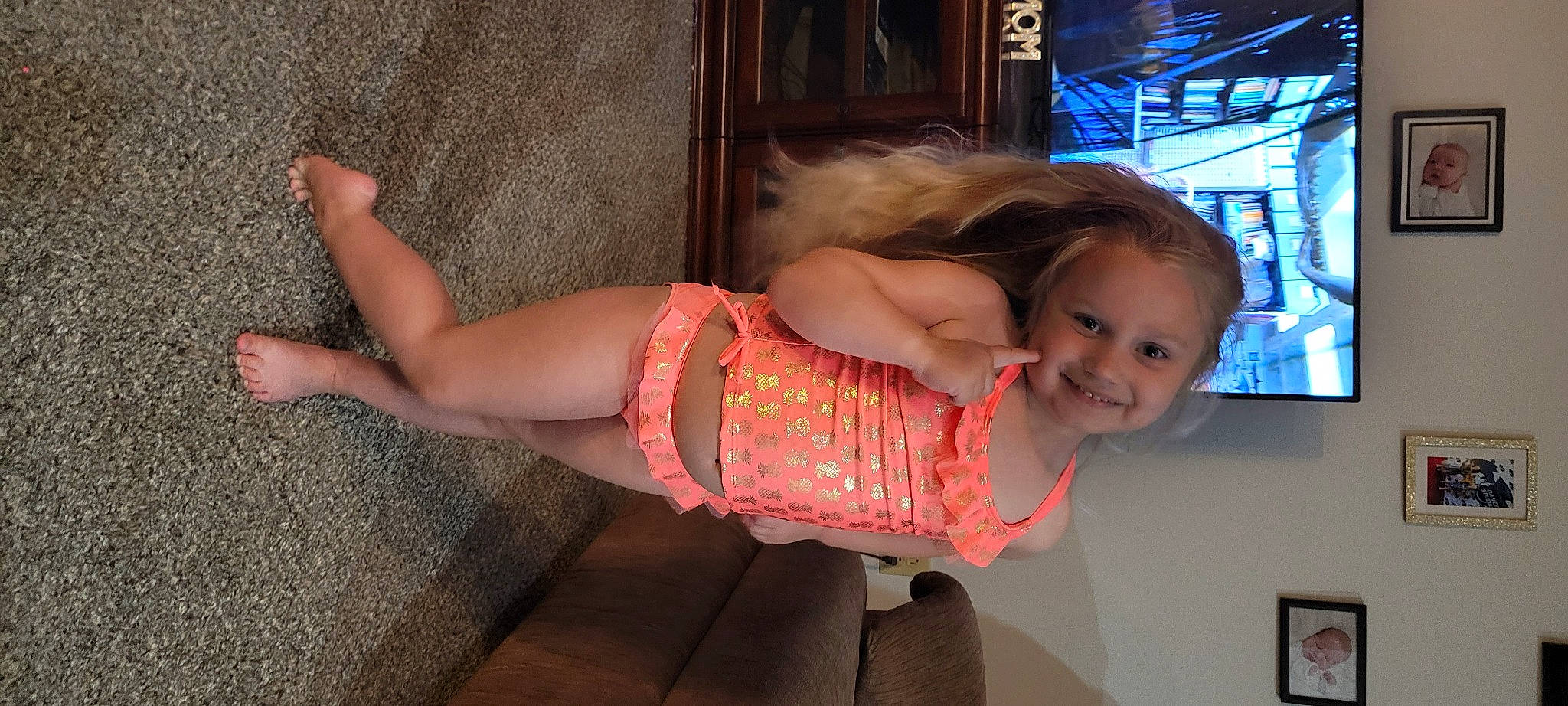 Francesca joined the competition — help win amazing prizes! baby_toddler_clothing, blond, chest, dress, elbow, fun, human_leg, joint, joy, knee, leg, mouth, person, pink, shoulder, skin, smile, thigh, toddler, trunk