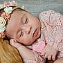 baby, sleeping, flower_headband, pink_lace, heart, infant, peaceful, cute, portrait, hand, soft_texture, closeup, newborn, resting, adorable, skin, face, child, cozy, blanket