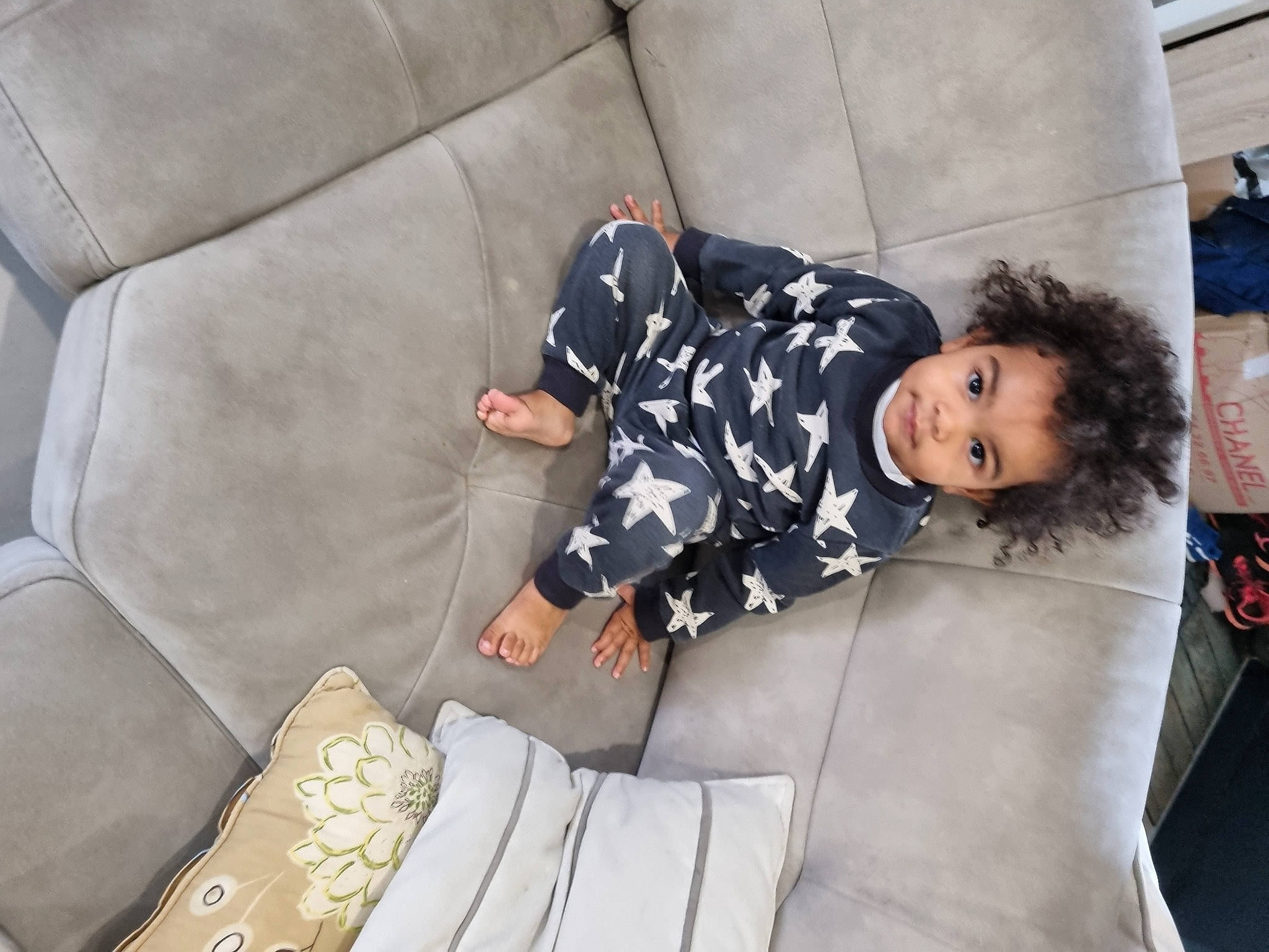 Hayden participe au concours pour gagner de l'argent avec cette photo : bag, car_seat, child, comfort, couch, flooring, fun, fur, leisure, linens, living_room, luxury_vehicle, person, room, sitting, smile, suit, toddler, travel, tree