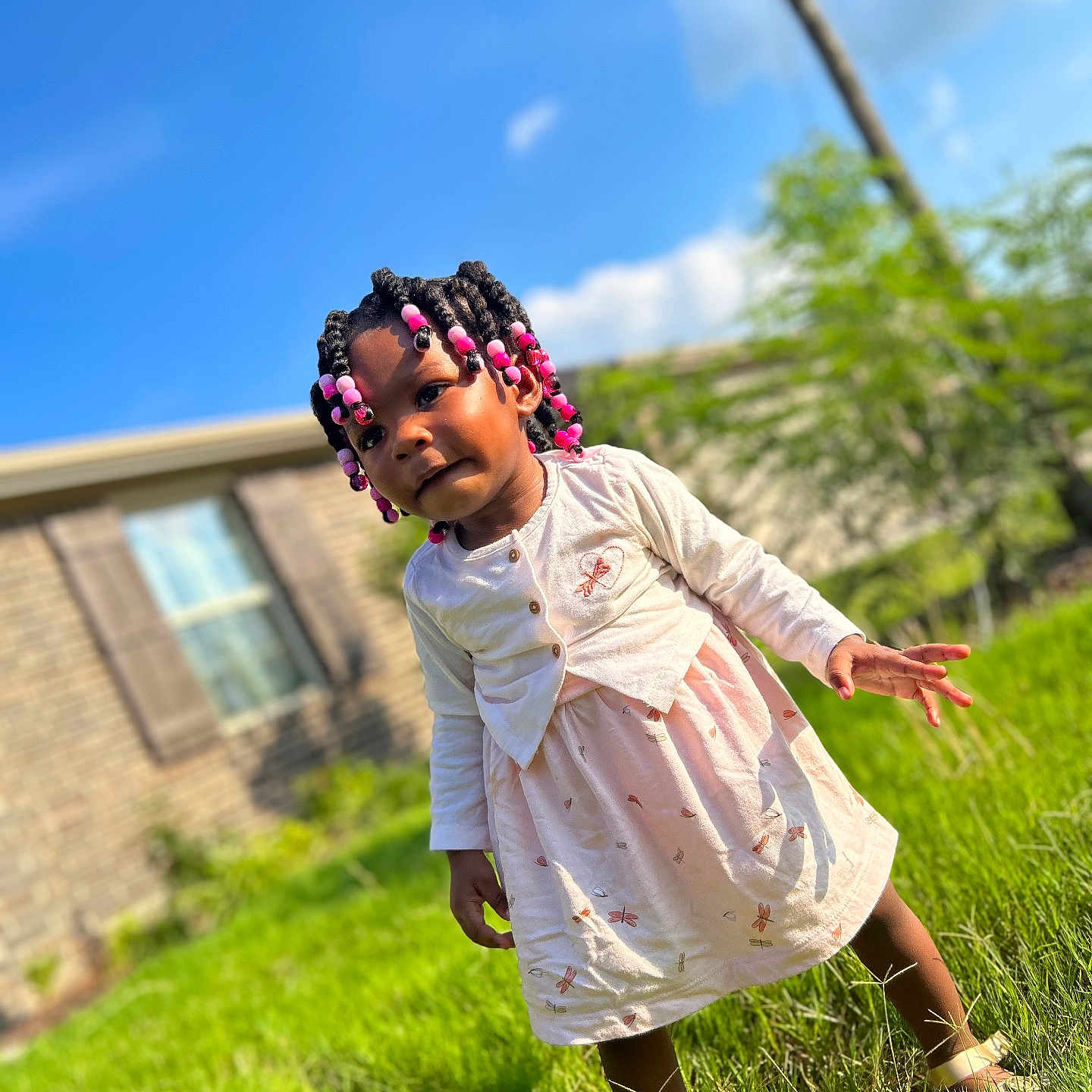 Marah Jael joined the competition — help win amazing prizes! blackhair, braid, child, clothing, curlyhair, face, female, girl, hair, head, person, pinkhair, sitting, sleeve, standing, student