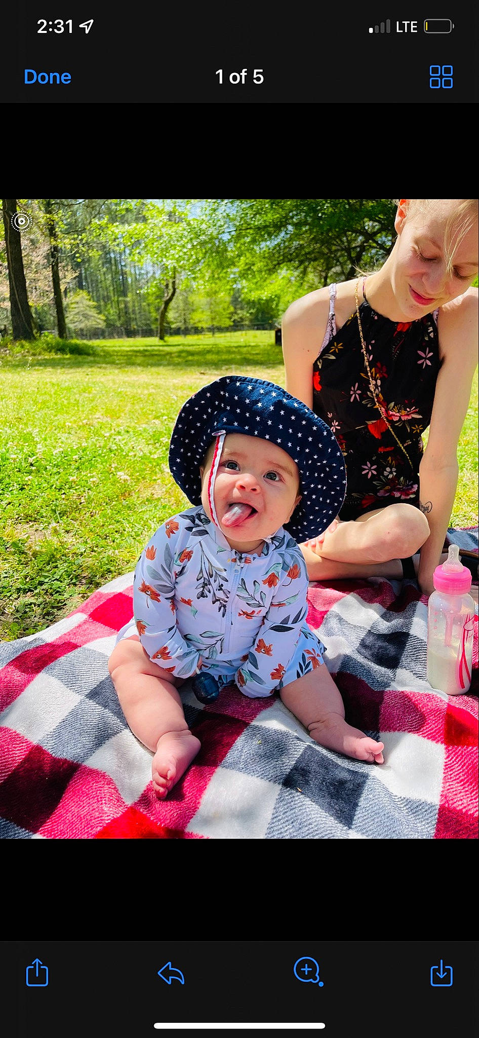 Mari joined the competition — help win amazing prizes! baby, child, fun, grass, green, happy, headwear, leaf, leisure, magenta, pattern, people_in_nature, person, photograph, pink, plaid, plant, recreation, red, smile