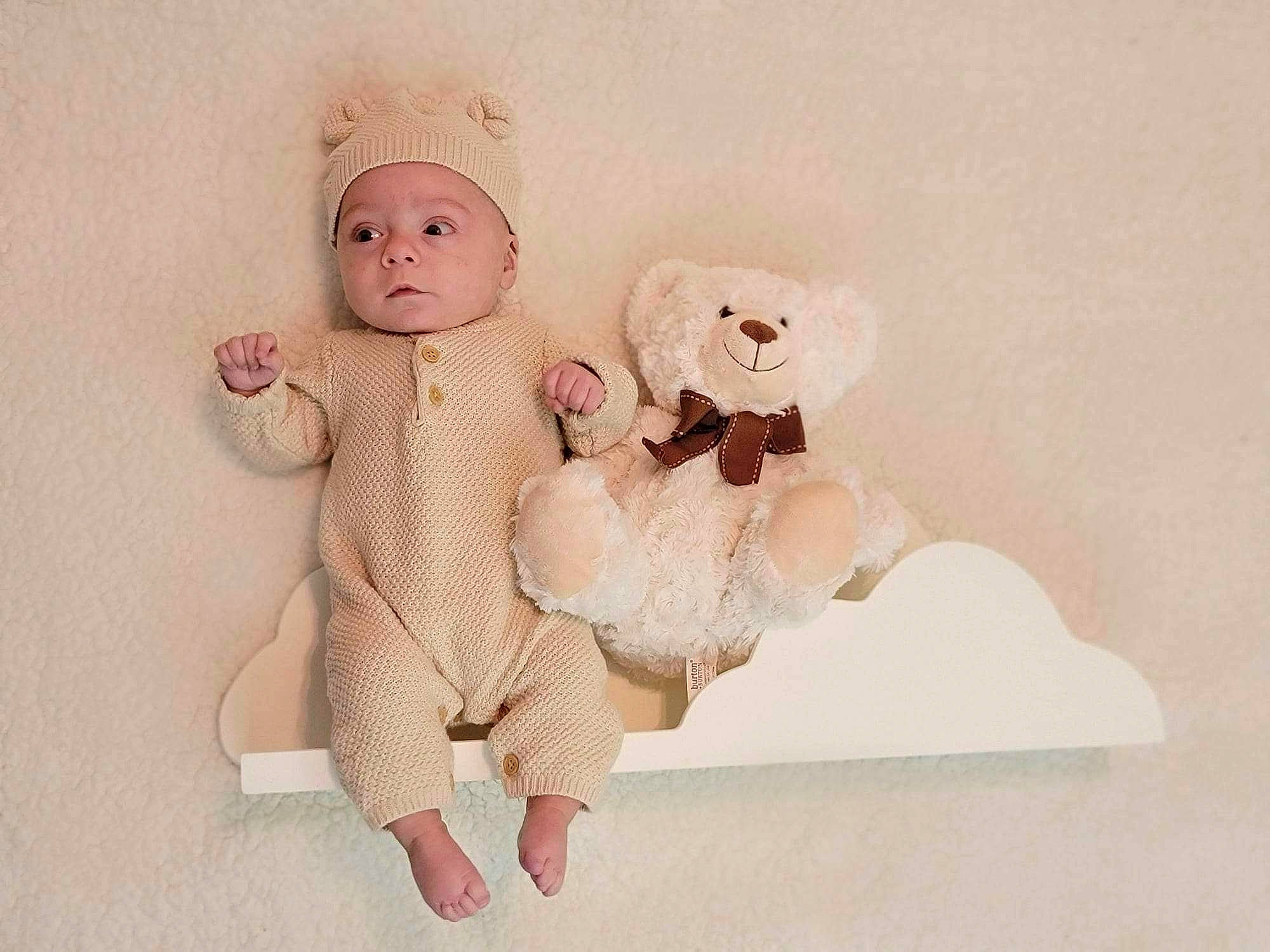 Jett joined the competition — help win amazing prizes! art, baby, baby_products, baby_sleeping, baby_toddler_clothing, baby_toys, child, doll, fawn, foot, fur, gesture, pattern, person, plush, room, stuffed_toy, teddy_bear, toy, wool