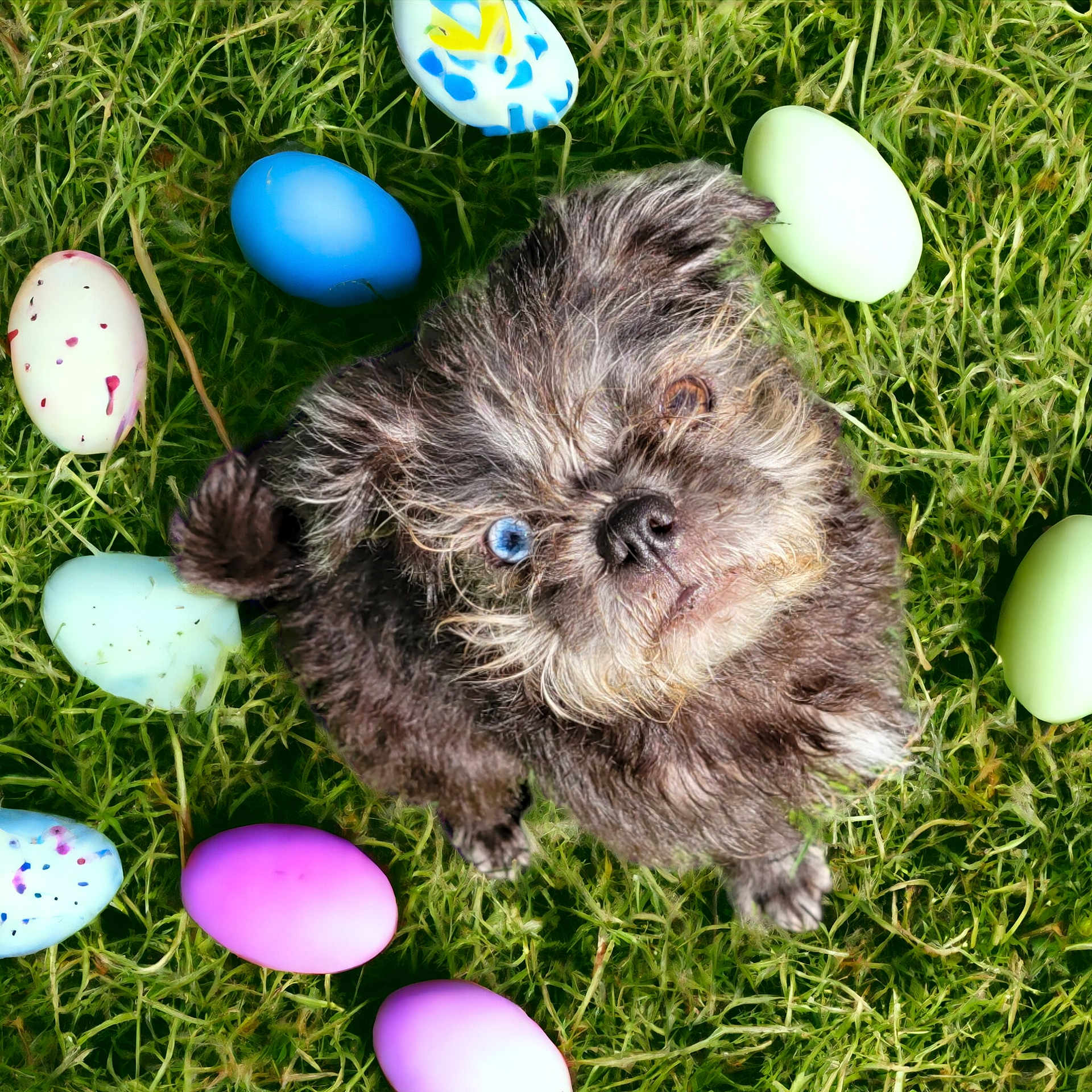 Maggie Mae is registered to the contest to win money with this photo: art, ball, carnivore, christmas_ornament, companion_dog, dog, dog_breed, easter, event, grass, happy, holiday, lawn, snout, soil, sporting_group, terrestrial_animal, toy, toy_dog, whiskers
