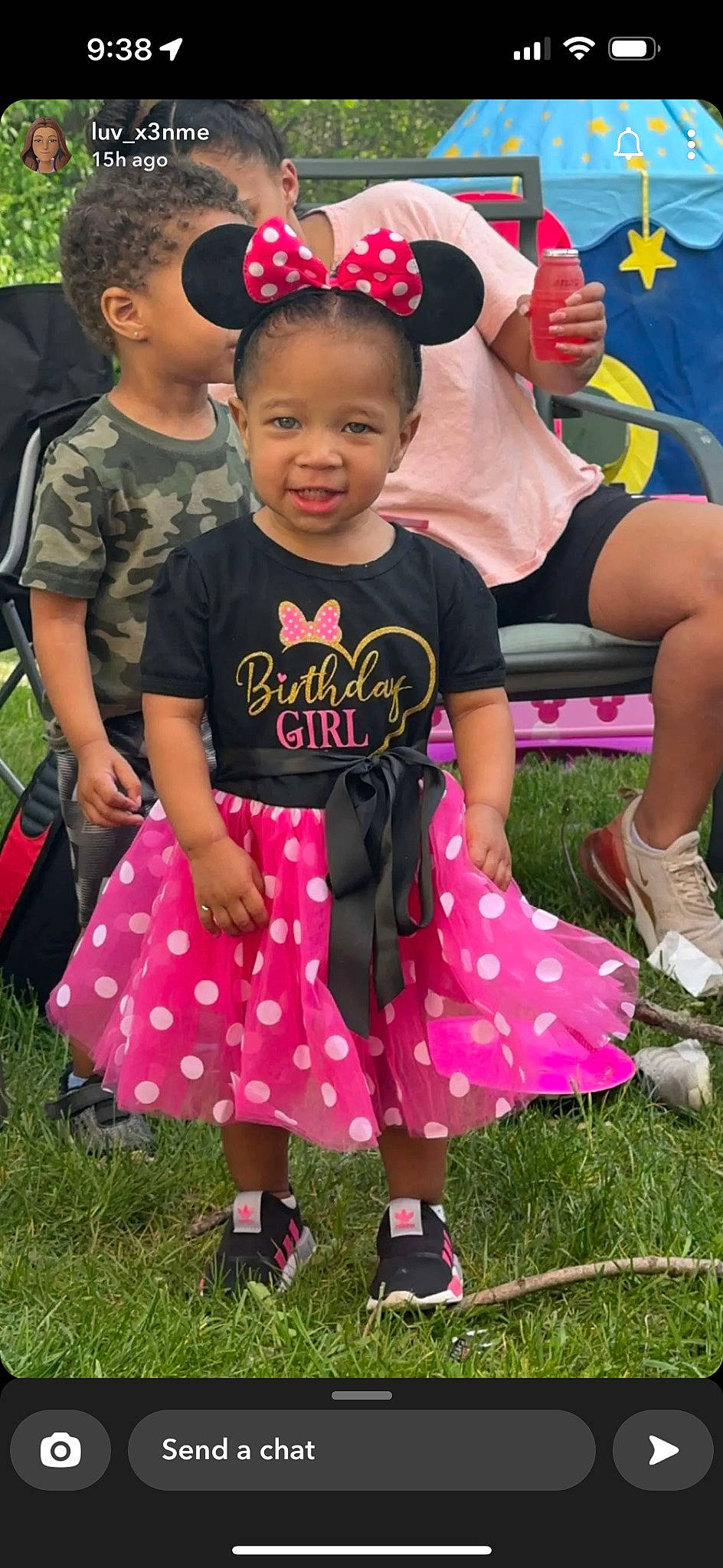 Layla is registered to the contest to win money with this photo: baby_toddler_clothing, baseball_cap, cap, child, event, face, facial_expression, fun, grass, green, happy, hat, leisure, magenta, person, pink, recreation, shoe, smile, summer