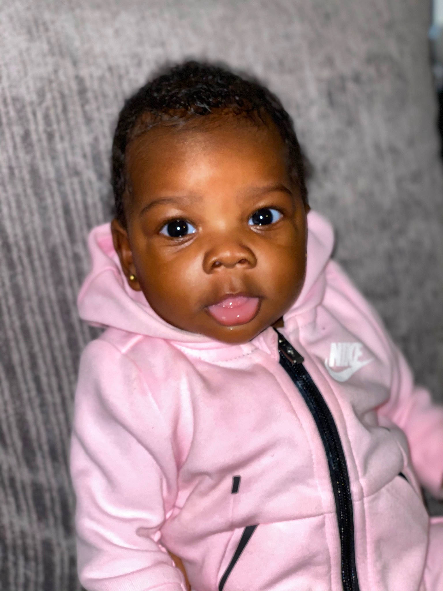 Veniyah joined the competition — help win amazing prizes! baby, baby_toddler_clothing, cheek, child, chin, collar, eye, eyebrow, eyelash, fun, happy, iris, lip, magenta, nose, outerwear, person, pink, sleeve, smile