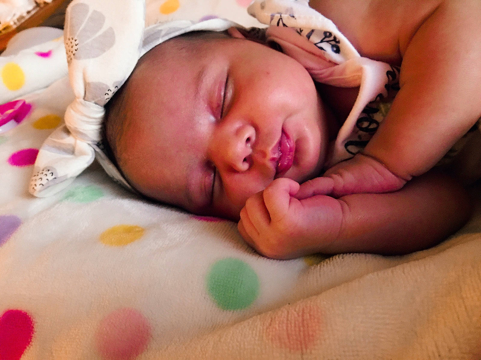 Gabriella is registered to the contest to win money with this photo: baby, baby_sleeping, bedtime, birth, cheek, child, close_up, eye, face, finger, hand, head, lip, mouth, nail, nose, person, pink, product, skin