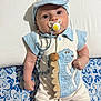 Anthony joined the competition — help win amazing prizes! baby, pacifier, onesie, hat, blue, white, dinosaur, infant, clothing, blanket, pattern, cute, face, child, lying_down, indoor, accessory, smile, small_person, adorable