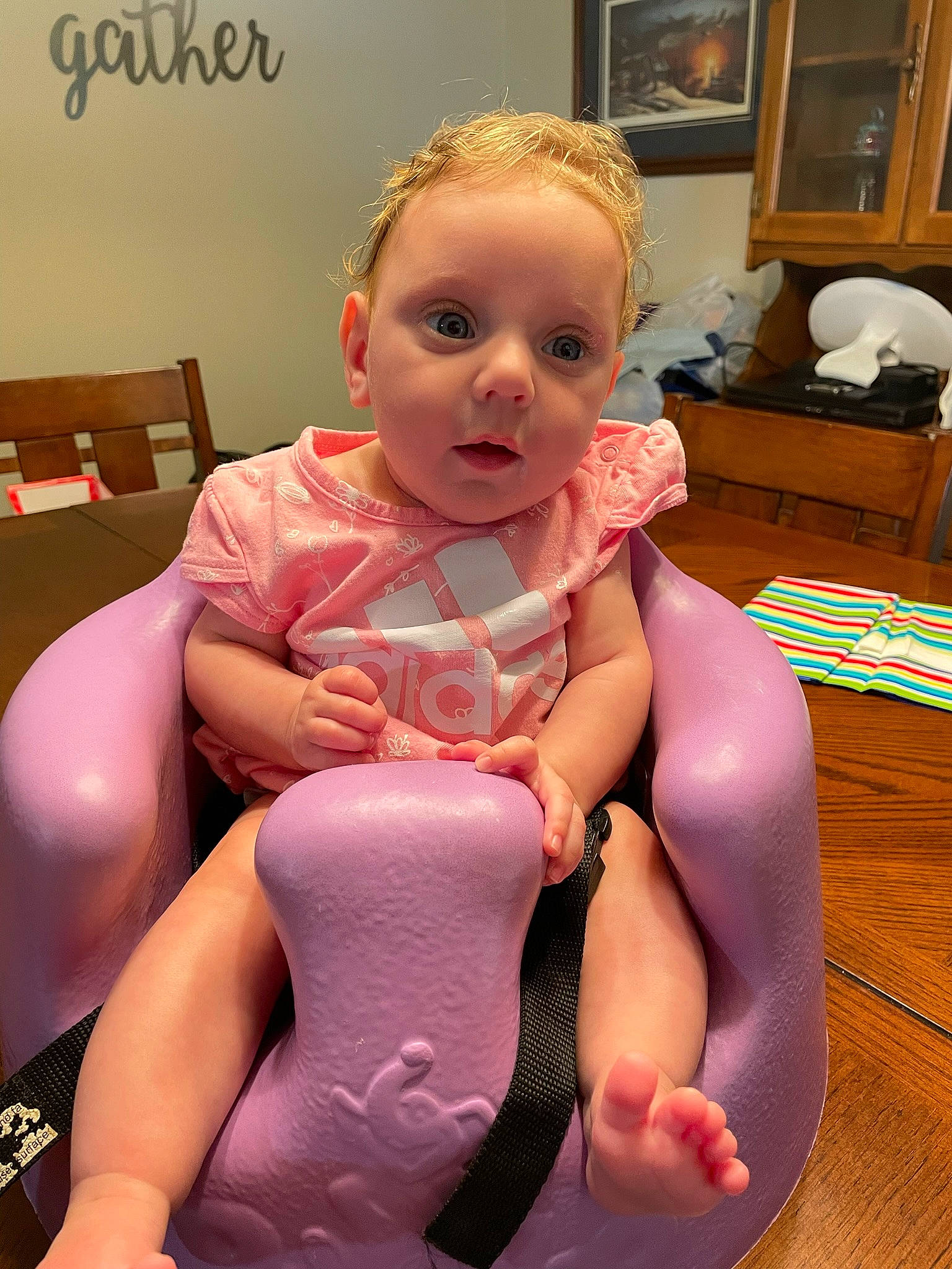 Neveah joined the competition — help win amazing prizes! baby_toddler_clothing, cheek, chest, chin, comfort, dress, finger, head, human_body, joint, knee, leg, mouth, person, pink, skin, standing, stomach, surprise, thigh