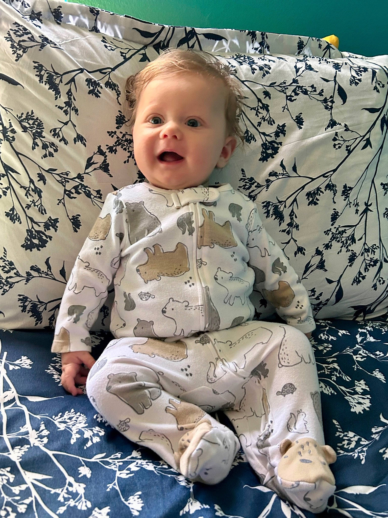 Hayden joined the competition — help win amazing prizes! baby, baby_toddler_clothing, child, comfort, face, hairstyle, happy, knee, linens, pattern, person, pink, product, sitting, skin, sleeve, smile, surprise, t_shirt, textile