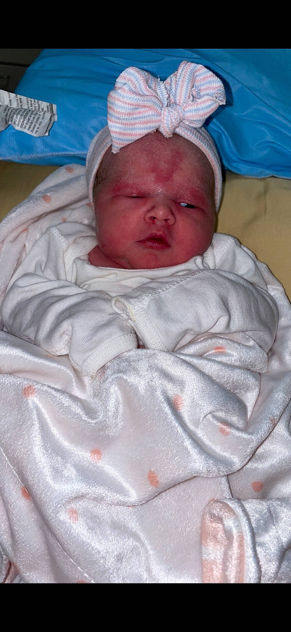 Heather is registered to the contest to win money with this photo: baby, baby_products, baby_safety, baby_sleeping, bedding, bedtime, cheek, child, childbirth, comfort, event, face, facial_expression, hospital, linens, nap, person, room, skin, sleep