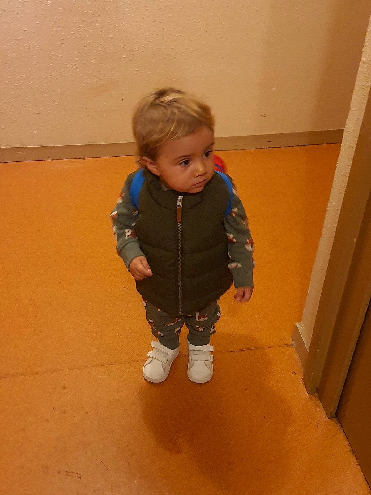 Adem participe au concours pour gagner de l'argent avec cette photo : baby, baby_toddler_clothing, cheek, child, floor, flooring, fun, hardwood, head, human_leg, knee, pattern, person, room, sitting, sleeve, sock, toddler, wood, wood_flooring