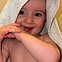 baby, bathtime, child, cozy, cute, expression, eyes, face, hand, happy, hood, indoors, infant, person, playful, skin, smile, towel, warm, young