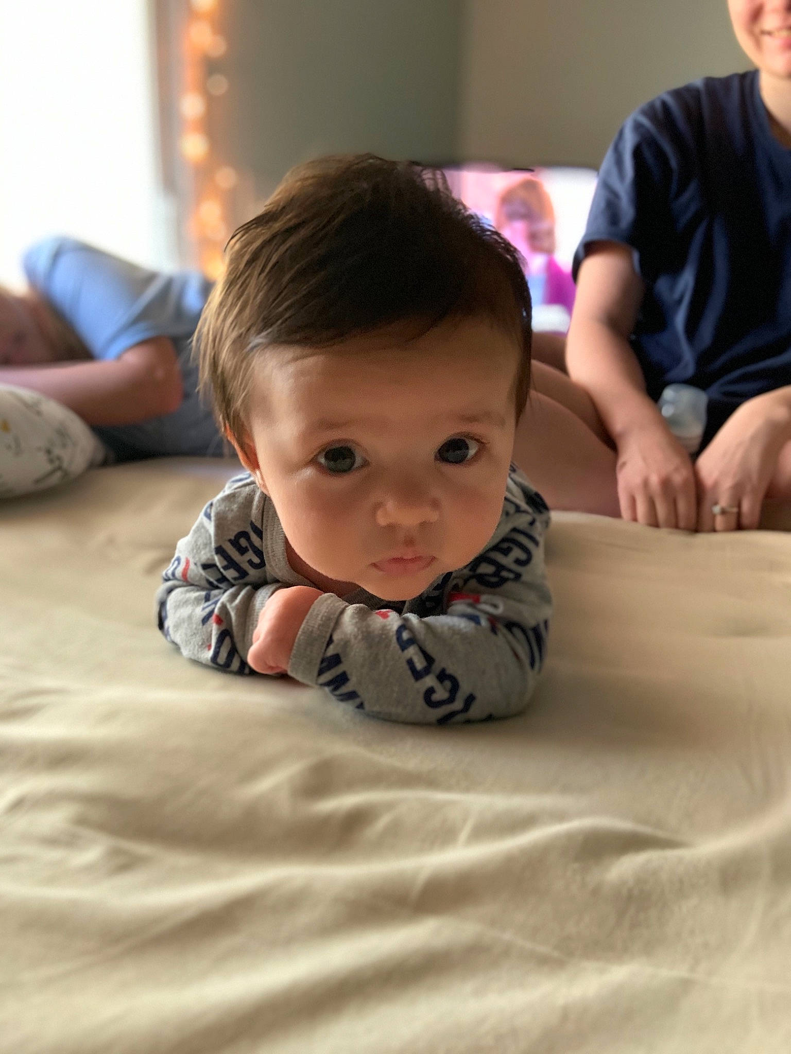 Randy joined the competition — help win amazing prizes! arm, baby, baby_toddler_clothing, child, comfort, curious, elbow, finger, foot, hand, linens, person, sitting, skin, toddler, tummy_time