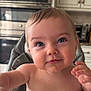baby, child, face, blue_eyes, high_chair, food_smear, kitchen, curious, cute, infant, portrait, indoor, skin, expression, closeup, person, young_child, feeding, smile, cheeks