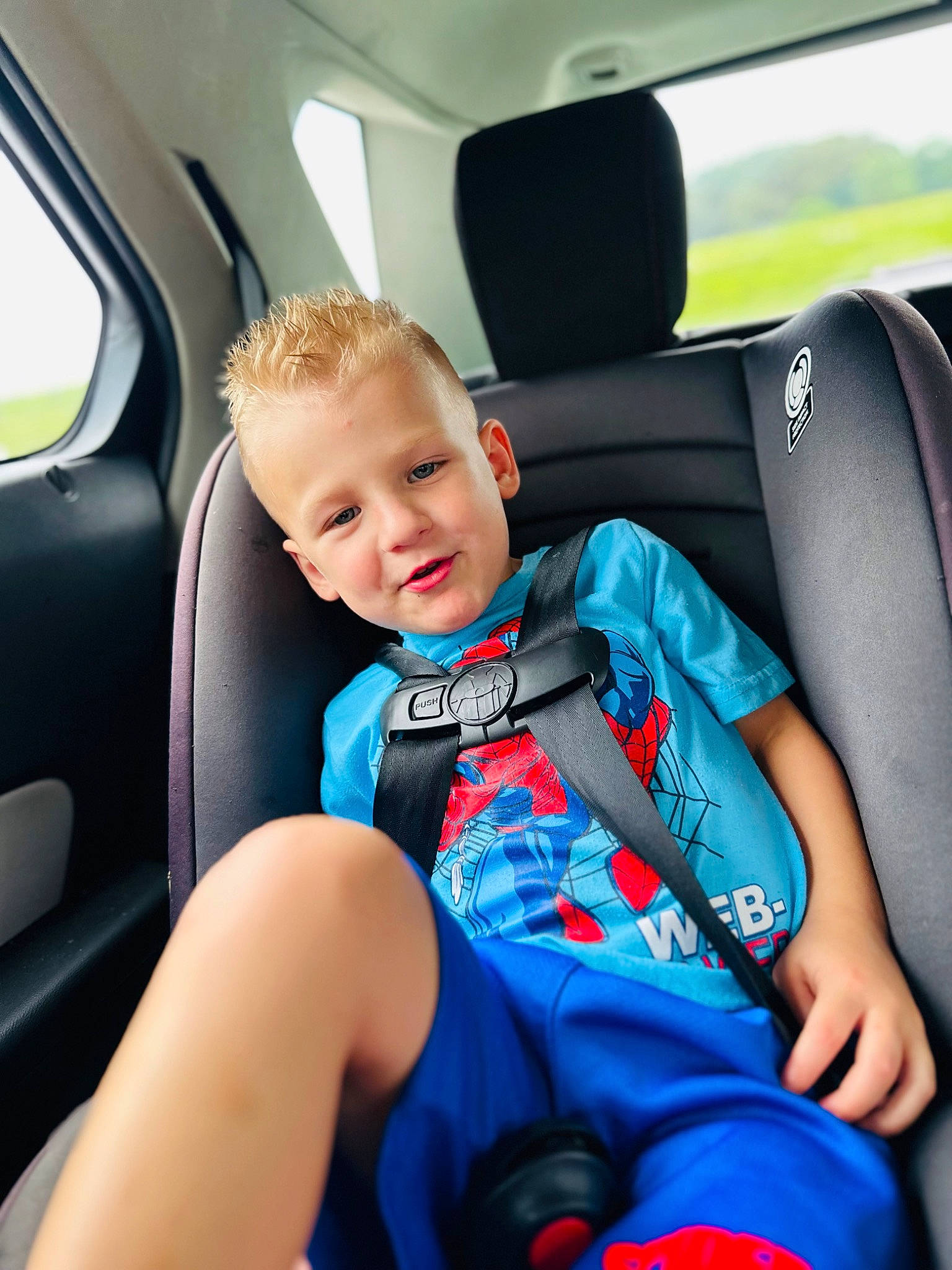 Kaiden joined the competition — help win amazing prizes! auto_part, automotive_design, automotive_exterior, car, car_seat, car_seat_cover, child, comfort, electric_blue, family_car, head_restraint, joy, luxury_vehicle, motor_vehicle, person, personal_luxury_car, seat_belt, smile, steering_part, toddler