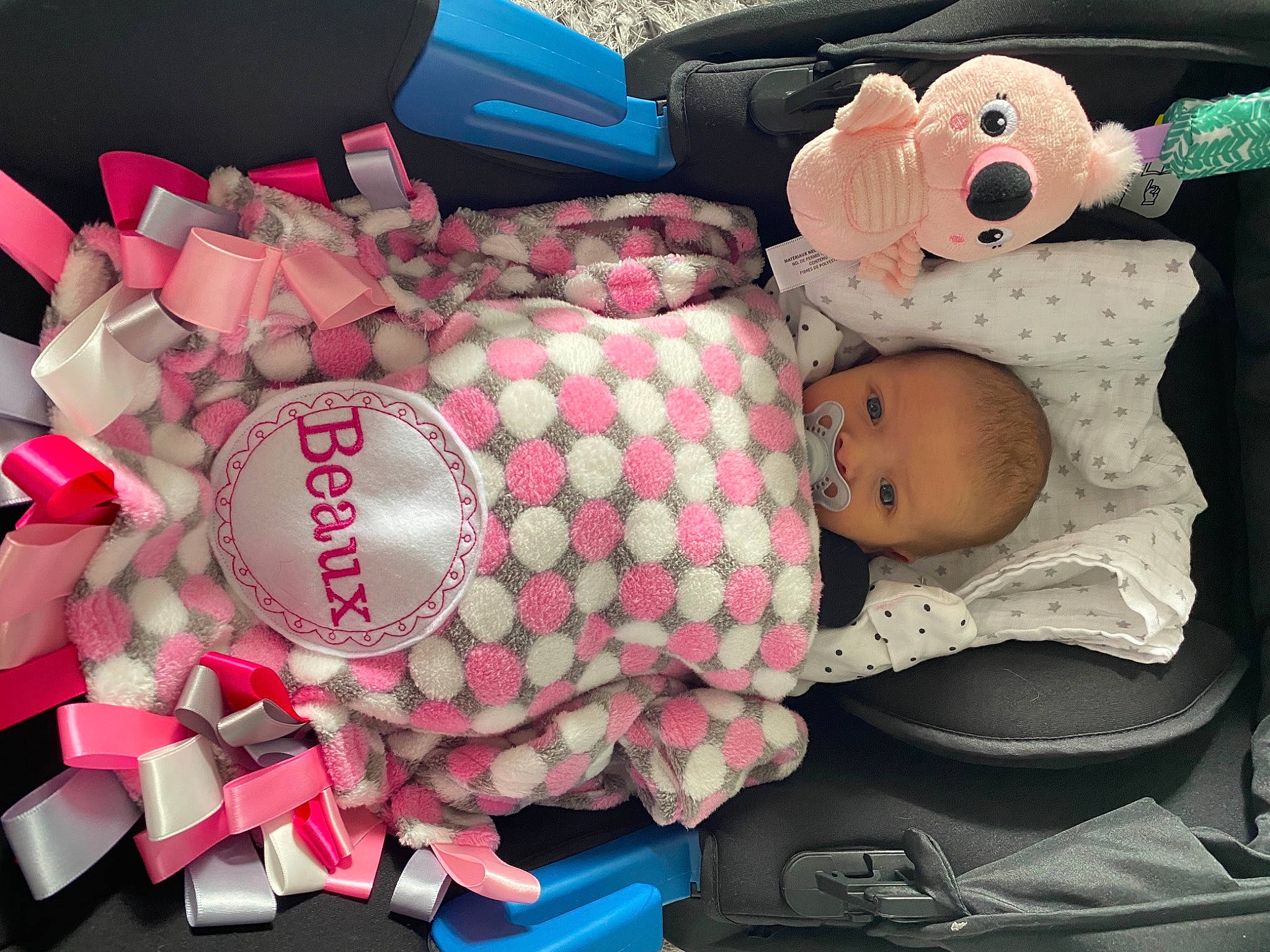 Beaux is registered to the contest to win money with this photo: baby, baby_products, baby_sleeping, baby_toddler_clothing, baby_toys, carmine, child, comfort, doll, event, magenta, pattern, person, pink, plush, product, room, stuffed_toy, textile, toddler