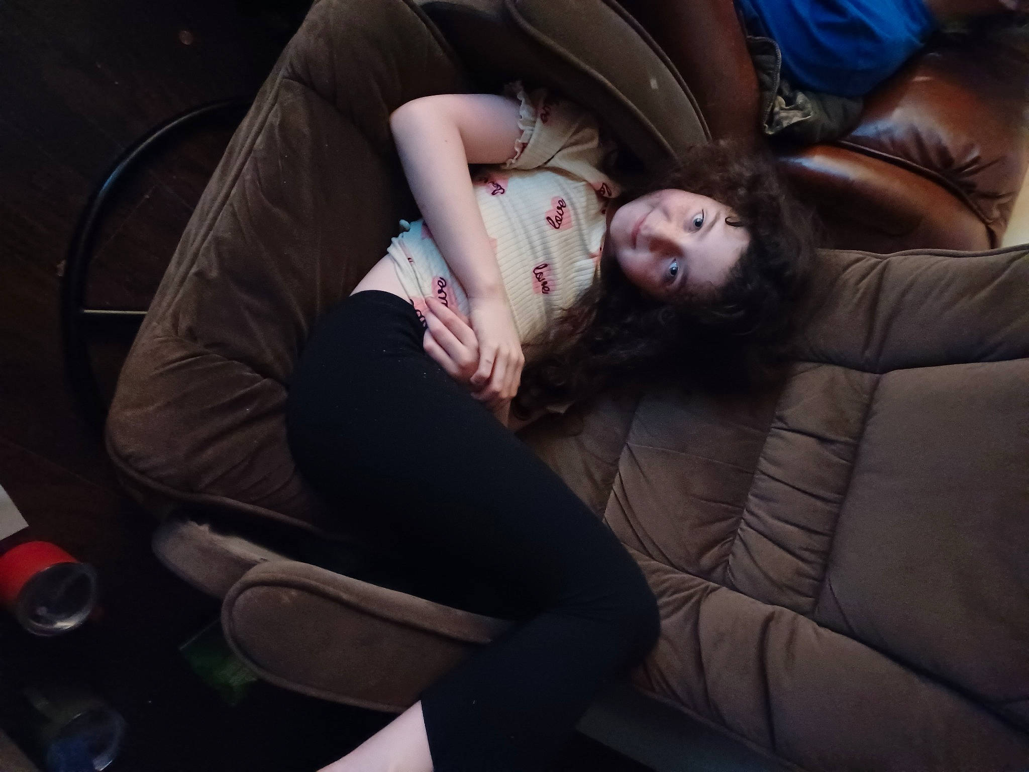 Kya joined the competition — help win amazing prizes! black_hair, blond, brown_hair, comfort, couch, darkness, eyewear, flash_photography, fun, fur, human_leg, joy, knee, leg, living_room, long_hair, mouth, person, sitting, sofa_bed