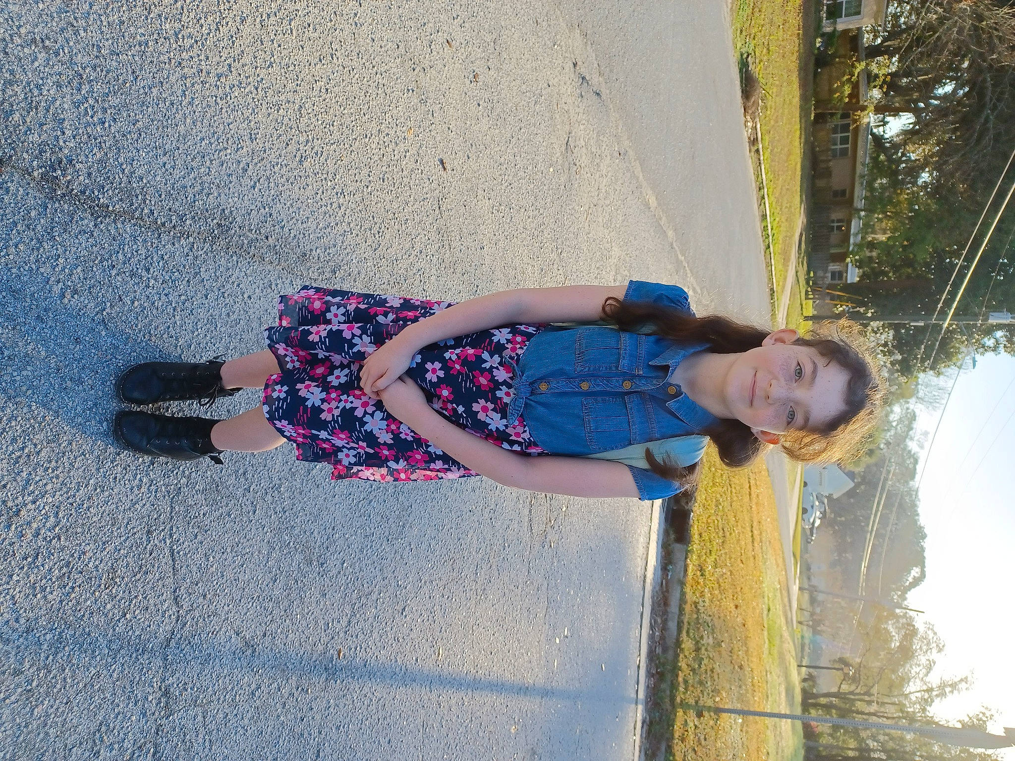 Kya joined the competition — help win amazing prizes! azure, daytime, denim, electric_blue, fun, happy, human_body, human_leg, joy, leisure, morning, people_in_nature, person, road_surface, sky, smile, standing, tints_and_shades, tree, waist