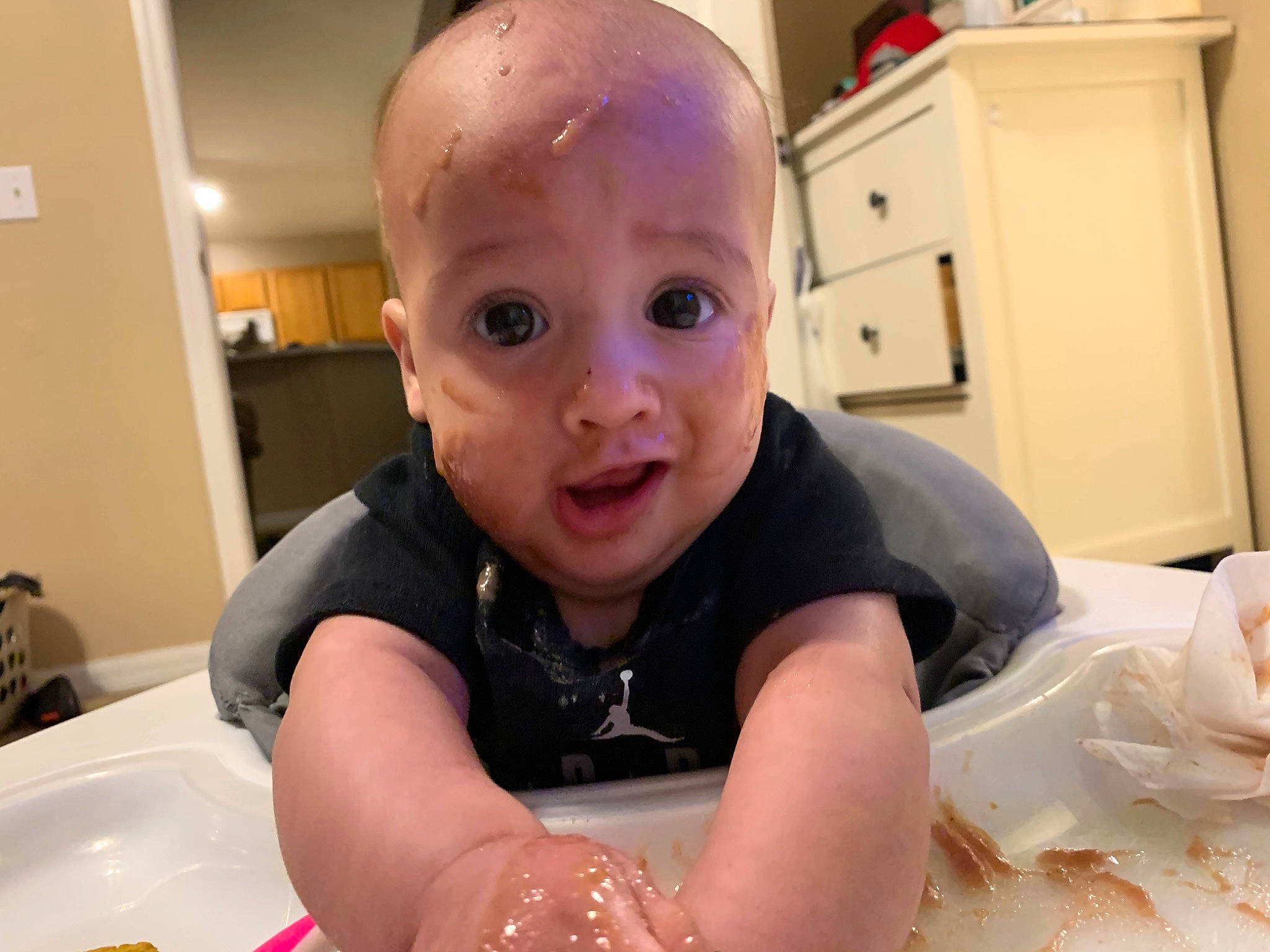Blaine joined the competition — help win amazing prizes! baby, bathing, cheek, child, comfort_food, eating, face, food, head, person, surprise, toddler