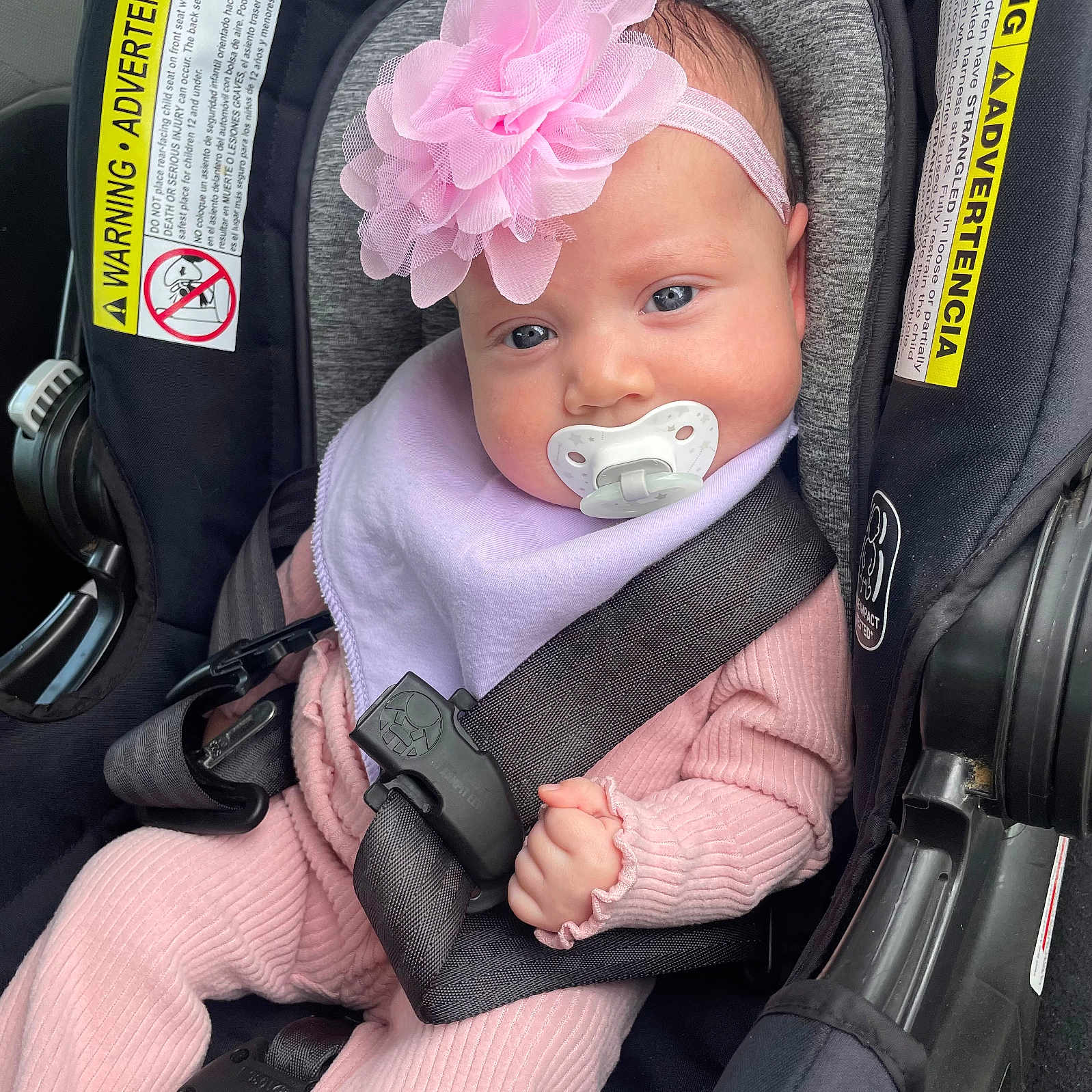 Brelyn is registered to the contest to win money with this photo: accessories, baby, belt, car, car_interior, carseat, clothing, cushion, face, happy, hat, head, headband, homedecor, person, photography, portrait, smile, transportation, vehicle
