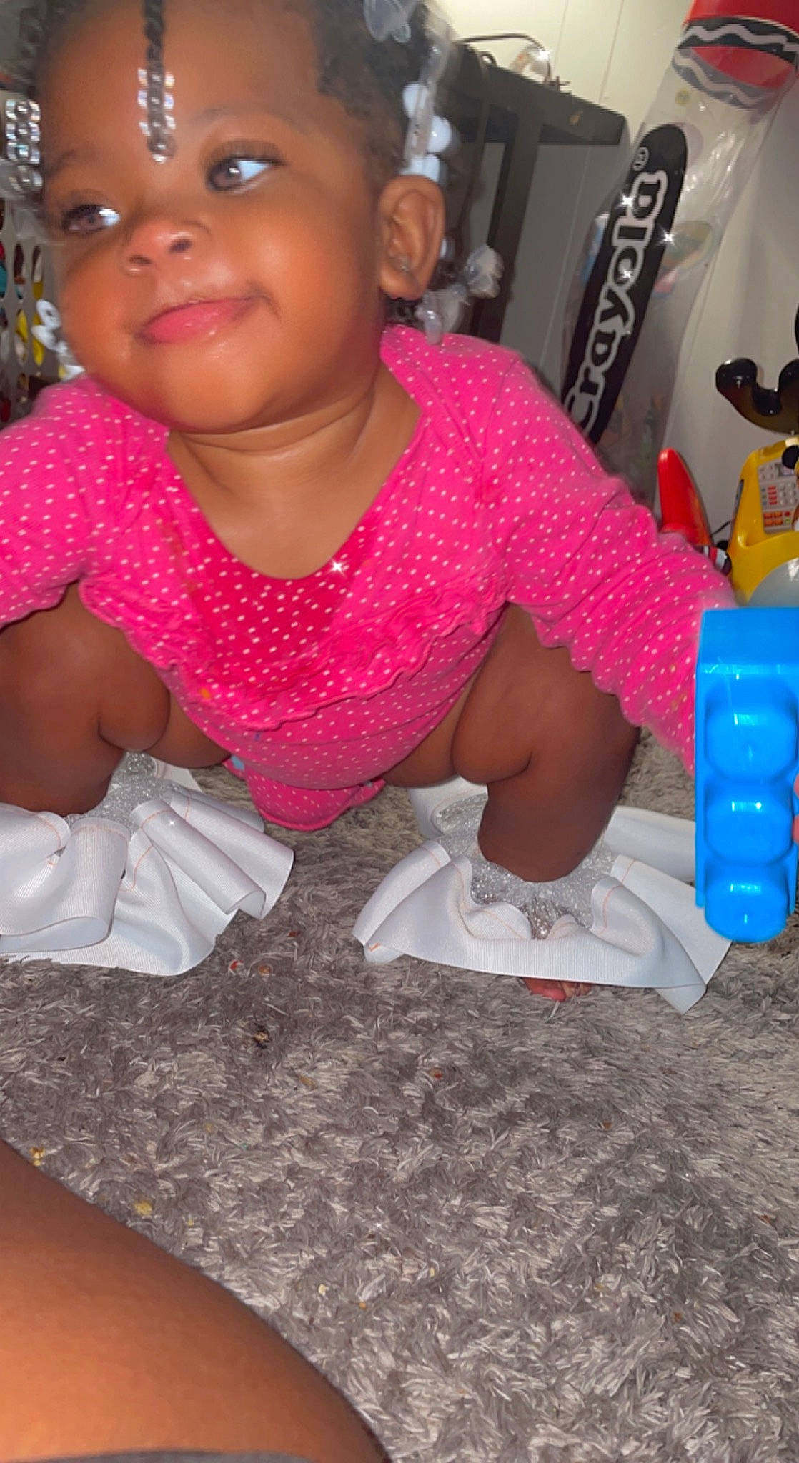 Gabrielle Holmes is registered to the contest to win money with this photo: baby_toddler_clothing, birthday, chair, child, dress, event, fun, happy, icing, jewellery, magenta, party, person, pink, plastic, play, room, sitting, t_shirt, toddler