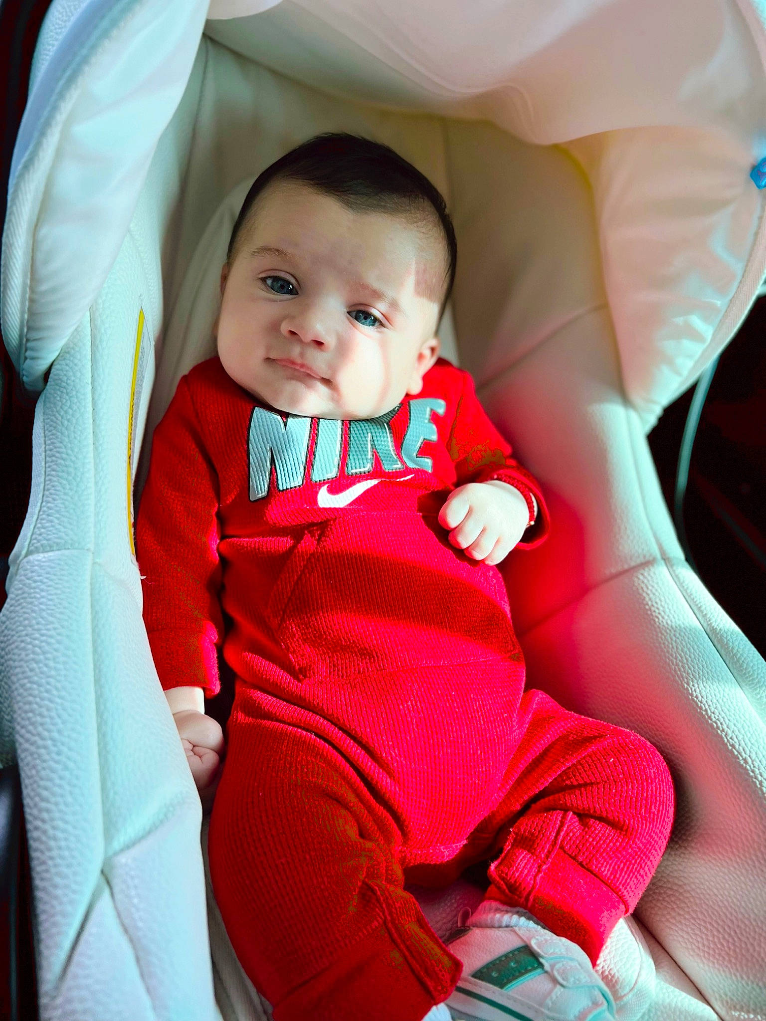 Kevin Matei joined the competition — help win amazing prizes! baby, baby_carriage, baby_toddler_clothing, car_seat, cheek, child, comfort, facial_expression, finger, happy, lap, mammal, person, pink, product, seat_belt, skin, sleeve, smile, steering_wheel