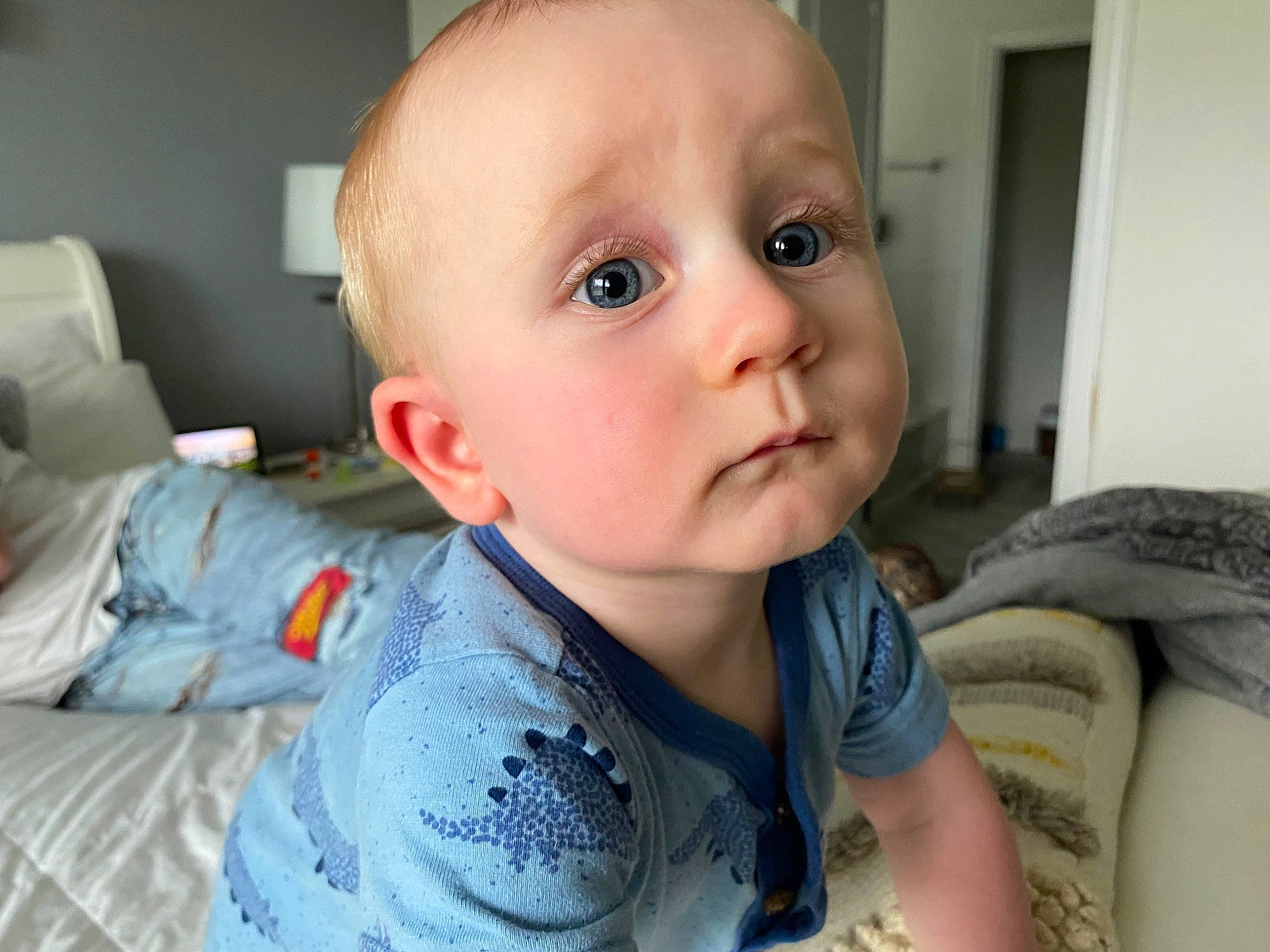 Gatlin is registered to the contest to win money with this photo: baby, baby_toddler_clothing, cheek, child, comfort, ear, eyelash, forehead, happy, human_body, iris, jaw, lip, mouth, nose, person, skin, sleeve, smile, t_shirt