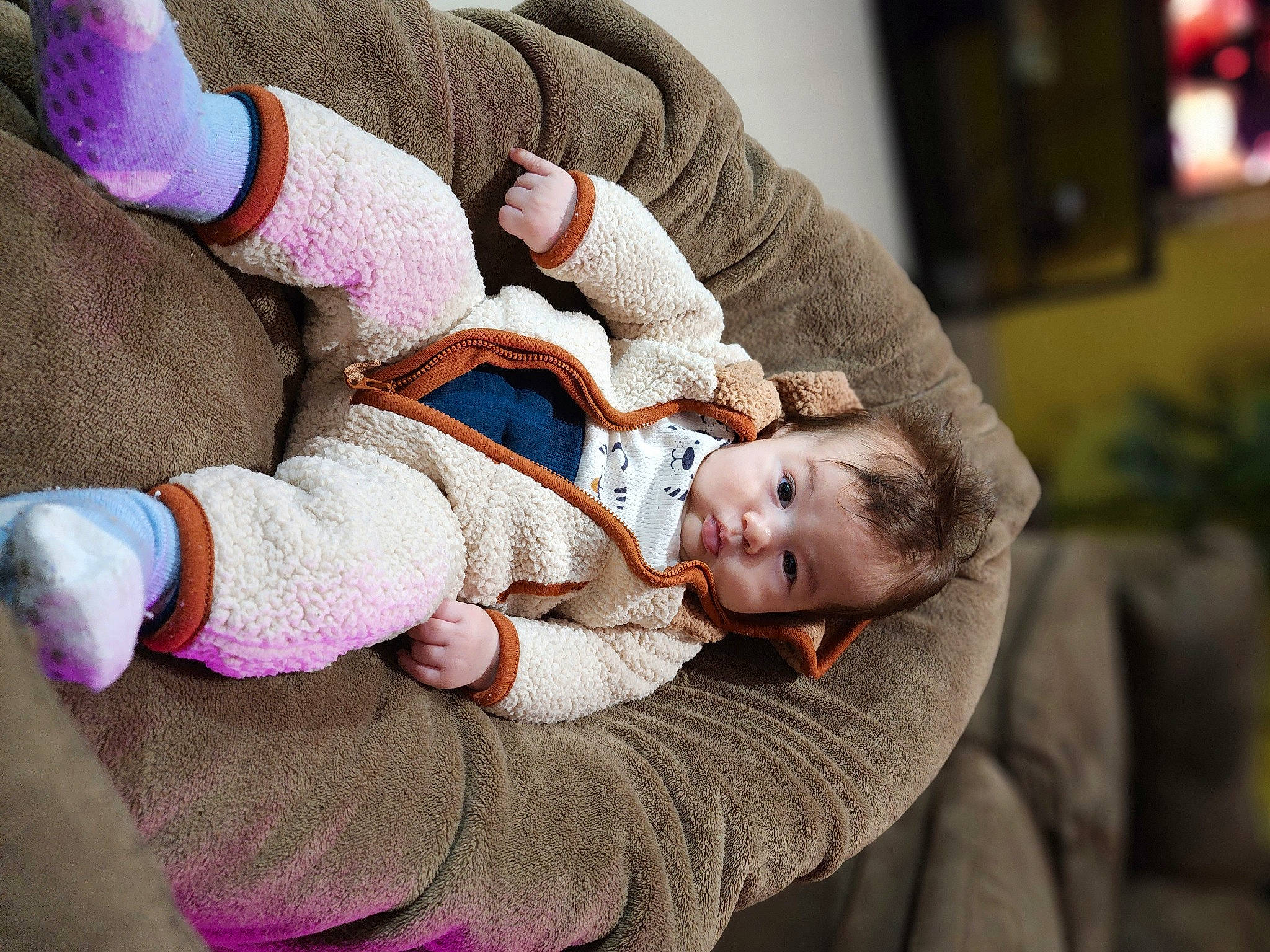 Francisco joined the competition — help win amazing prizes! baby, baby_products, baby_sleeping, baby_toddler_clothing, cheek, child, comfort, couch, event, happy, houseplant, lap, pattern, person, picture_frame, plant, sitting, sock, toddler, wool