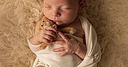 Jeanne participe au concours pour gagner de l'argent avec cette photo : newborn, baby, sleeping, teddy_bear, headband, flower, blanket, soft_texture, wrapped, infant, peaceful, cute, portrait, closeup, hand, foot, skin, resting, cozy, warm