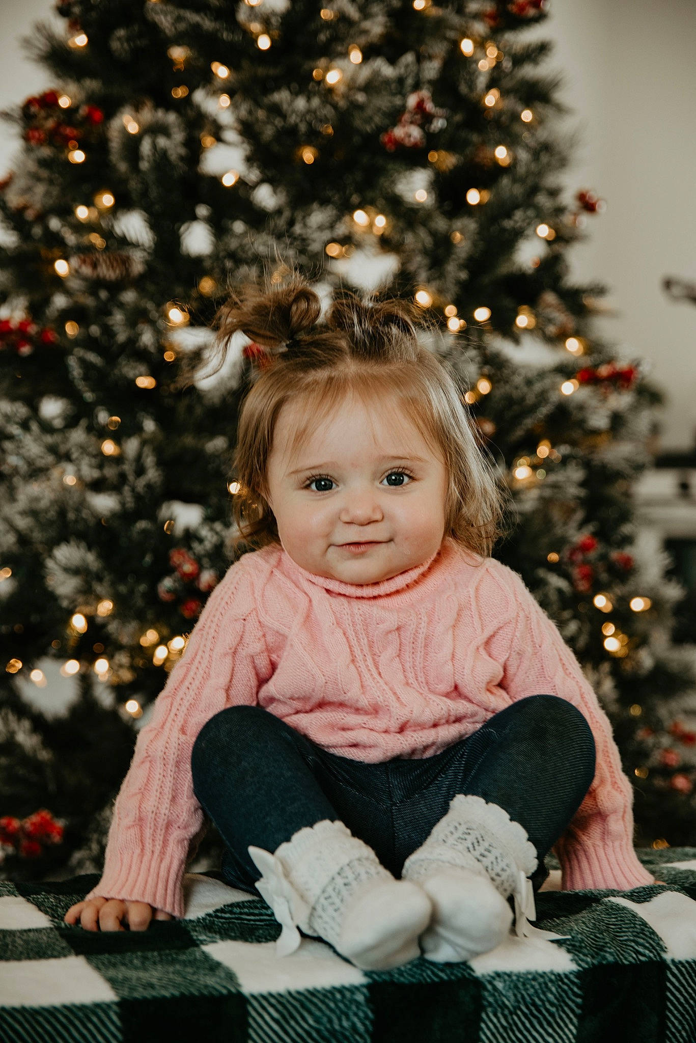 Peyton joined the competition — help win amazing prizes! baby_toddler_clothing, beauty, christmas_decoration, christmas_ornament, christmas_tree, dress, hair, happy, head, holiday_ornament, human_body, organ, ornament, people, person, photograph, smile, standing, toddler, white