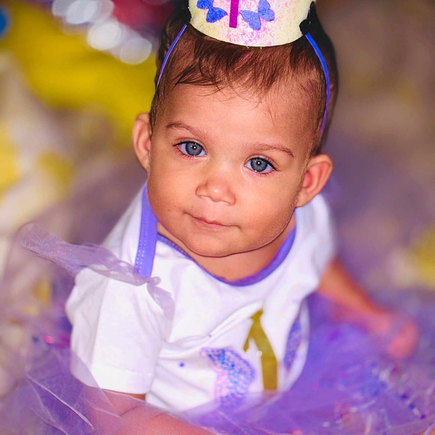 Azairiah joined the competition — help win amazing prizes! accessories, baby, birthdaycake, bodypart, cake, clothing, costume, dress, face, finger, hand, hat, head, jewelry, partyhat, people, person, photography, portrait, purple