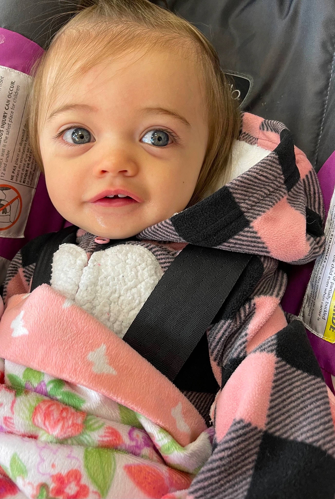 Alyssa joined the competition — help win amazing prizes! baby, baby_carriage, baby_toddler_clothing, cheek, child, eye, eyelash, hairstyle, happy, head, iris, lip, nose, pattern, person, pink, product, skin, sleeve, textile