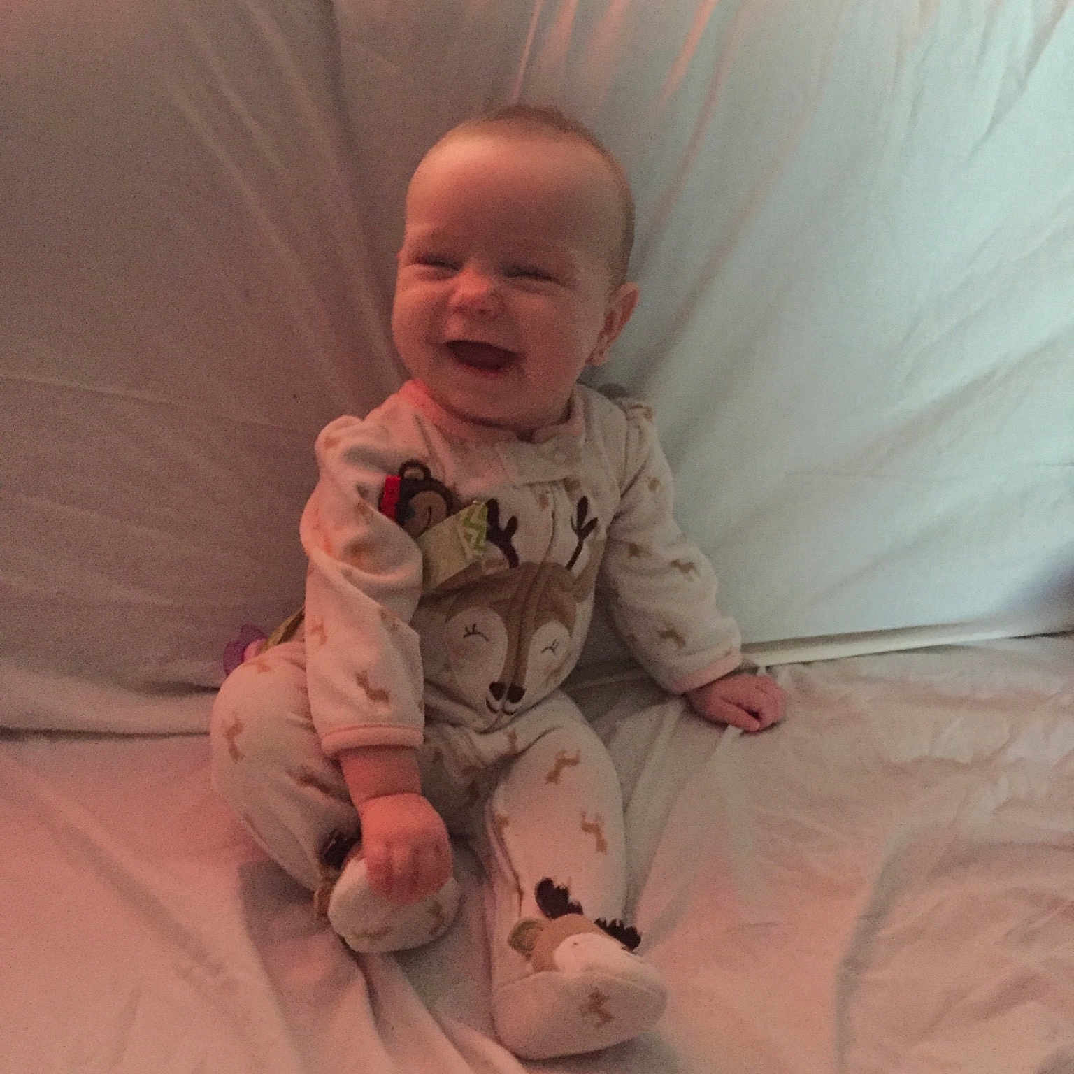 Cheyenne is registered to the contest to win money with this photo: arm, bed, bedtime, child, ear, finger, hand, head, infant, leg, nose, person, product, skin, sleep, toddler